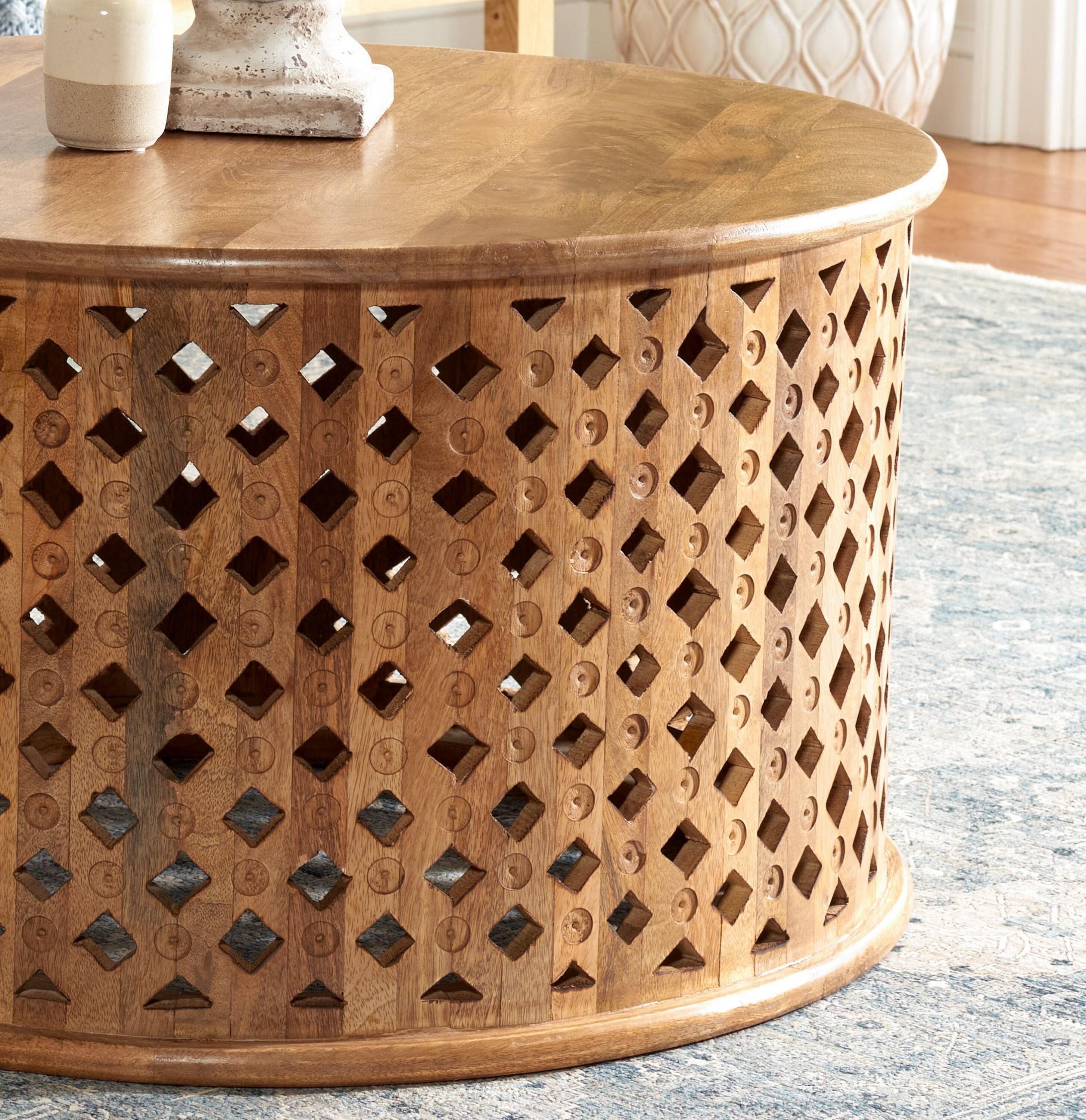 SAFAVIEH Kyrith Rustic Round Coffee Table, Burnt Natural