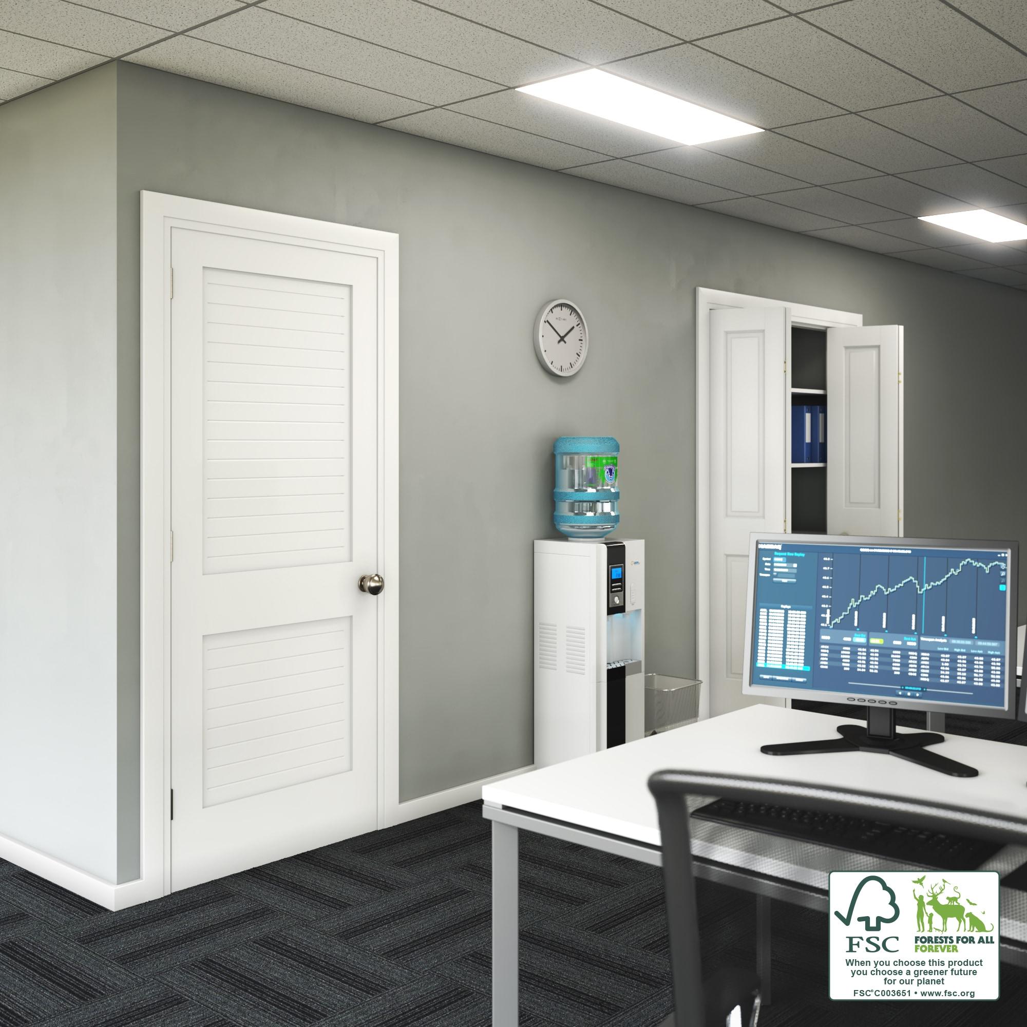 EightDoors 80-in 2-Panel Louvered Wood Primed Shaker Slab Door