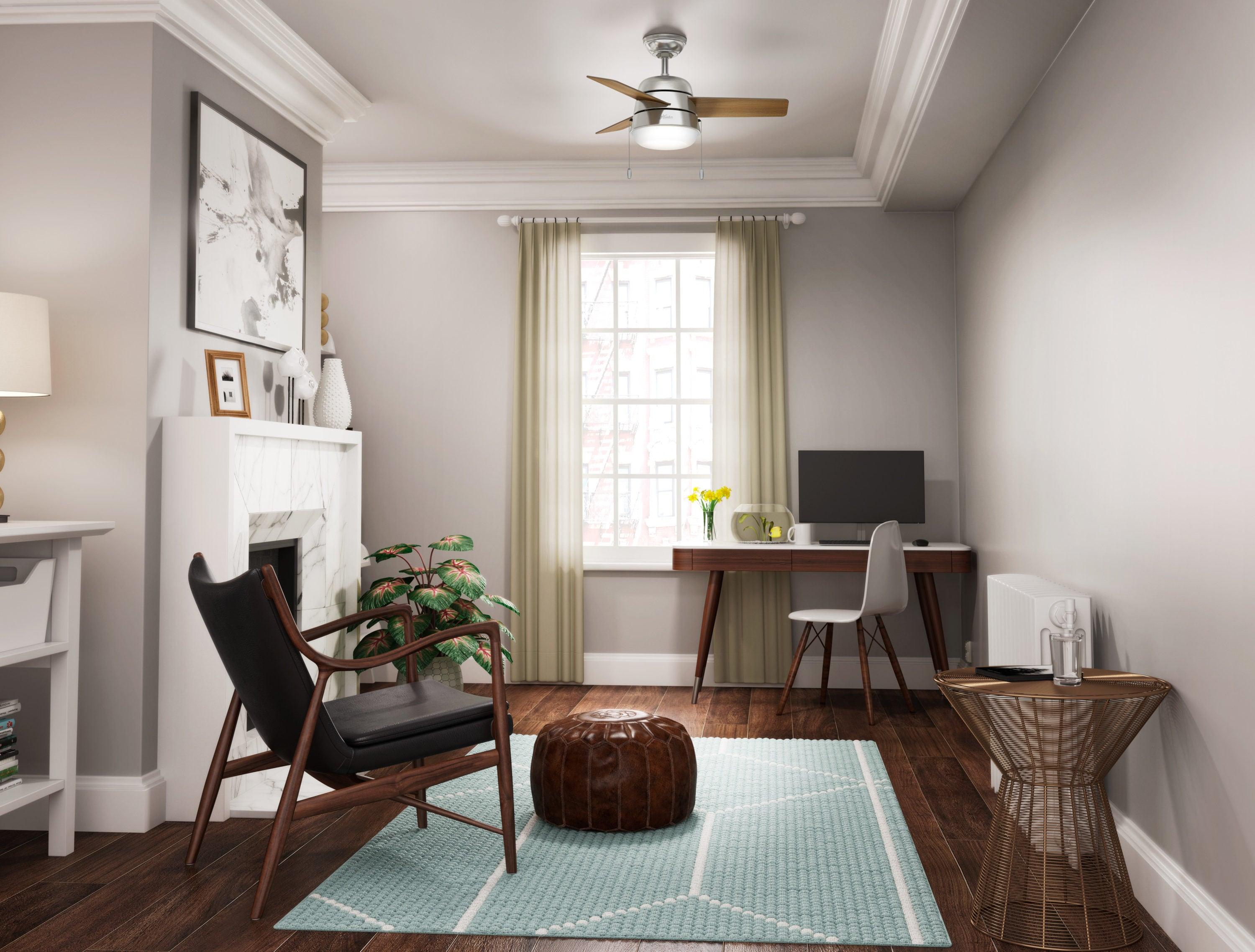 Aker 36" 3 - Blade Standard Ceiling Fan with Lights and Pull Chains