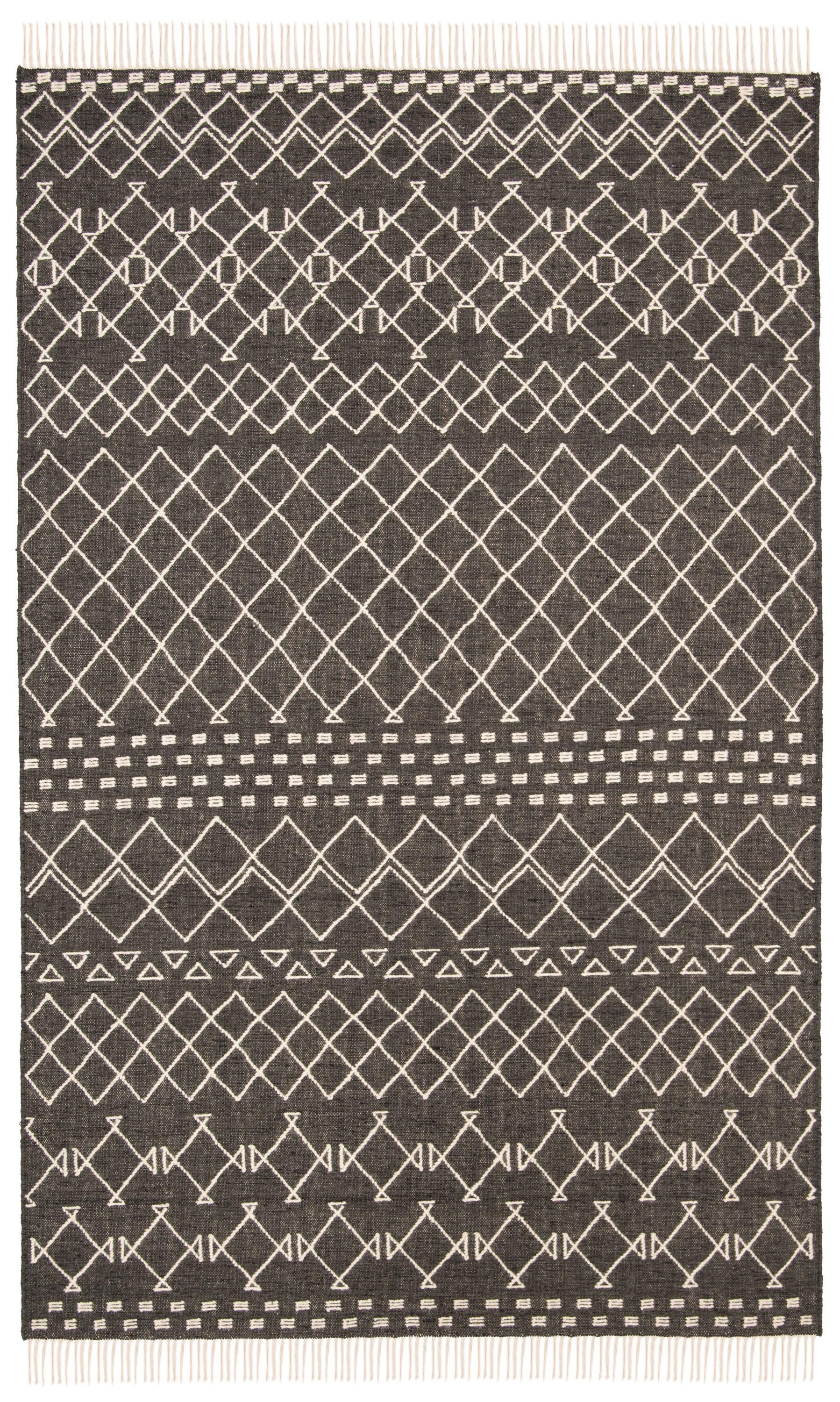 Kilim KLM522 Hand Loomed Wool Area Rug - Charcoal/Ivory- 4' X 6' - Safavieh.