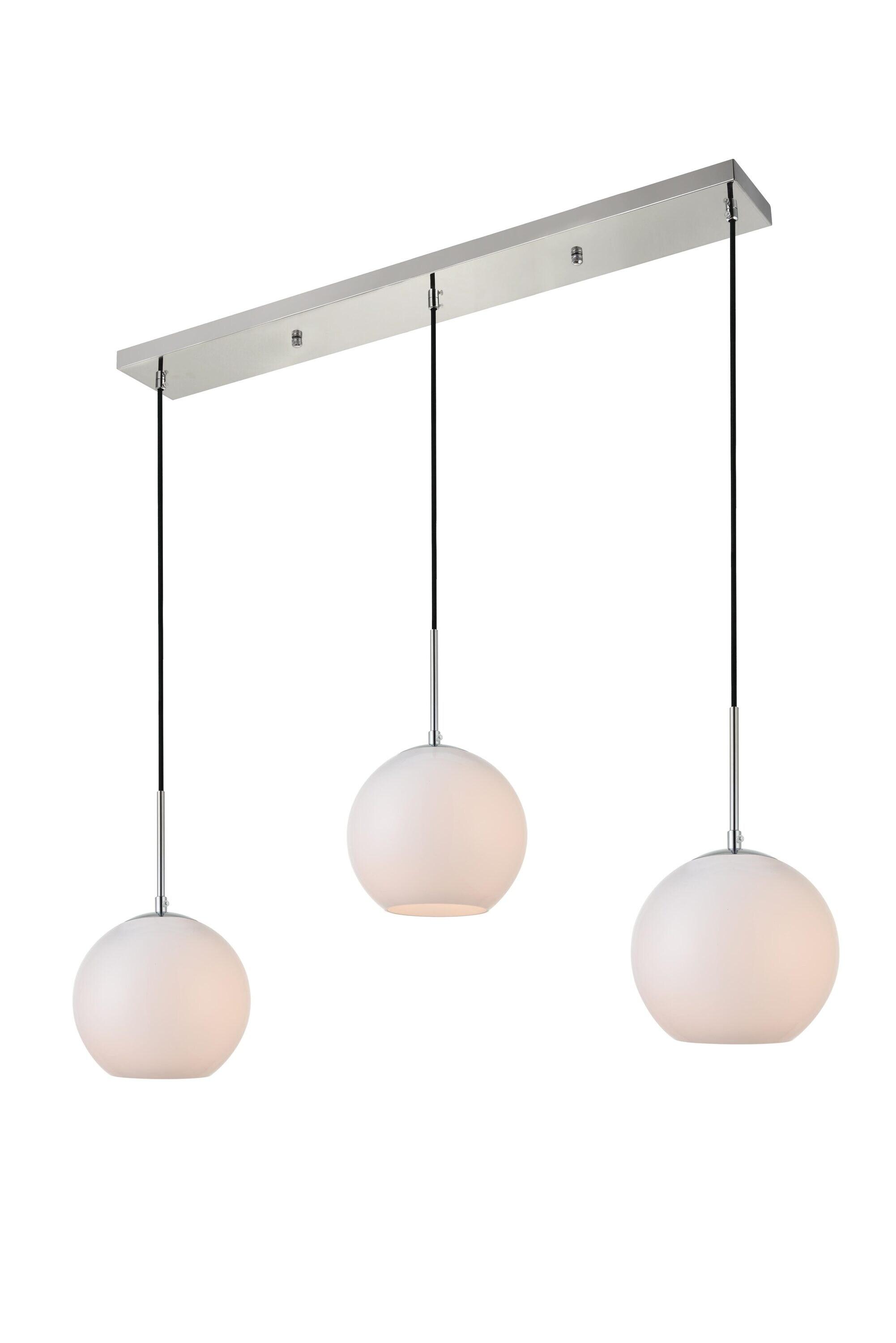 Elegant Lighting Baxter 3 Lights Chrome Pendant With Frosted White Glass