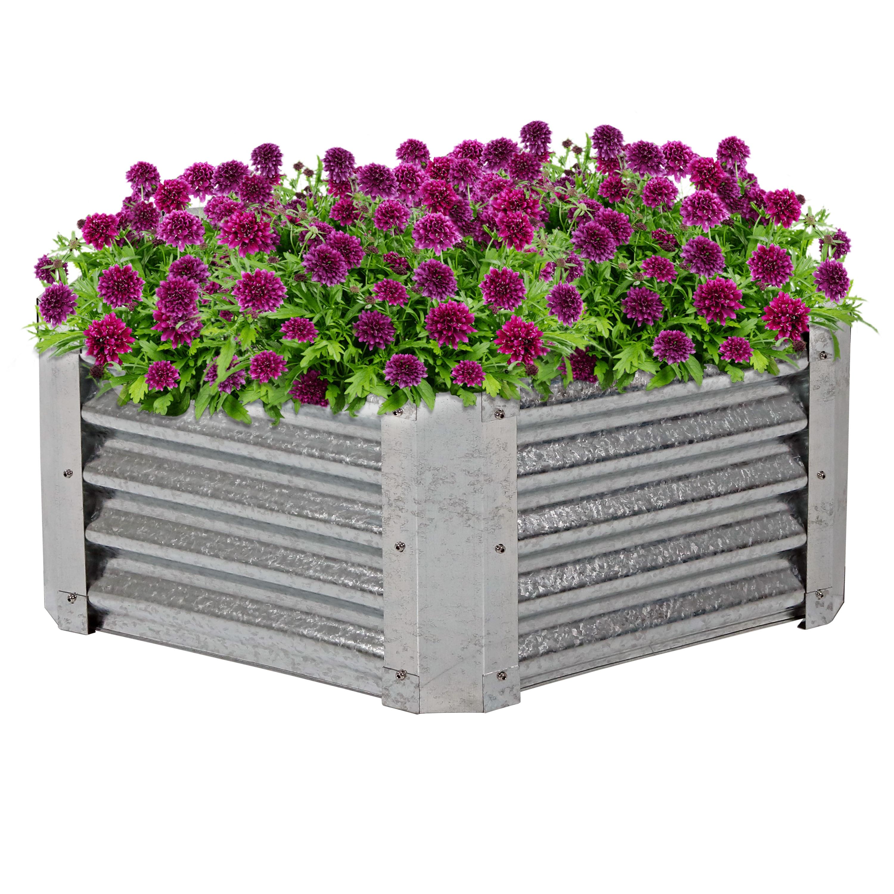 40" x 36" x 16" Hexagon Silver Galvanized Steel Raised Garden Bed