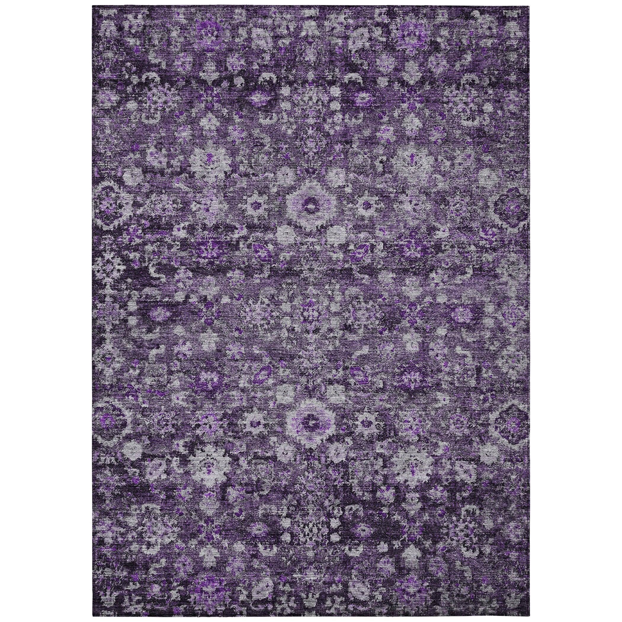 Purple Rectangular Machine-Washable Synthetic Area Rug
