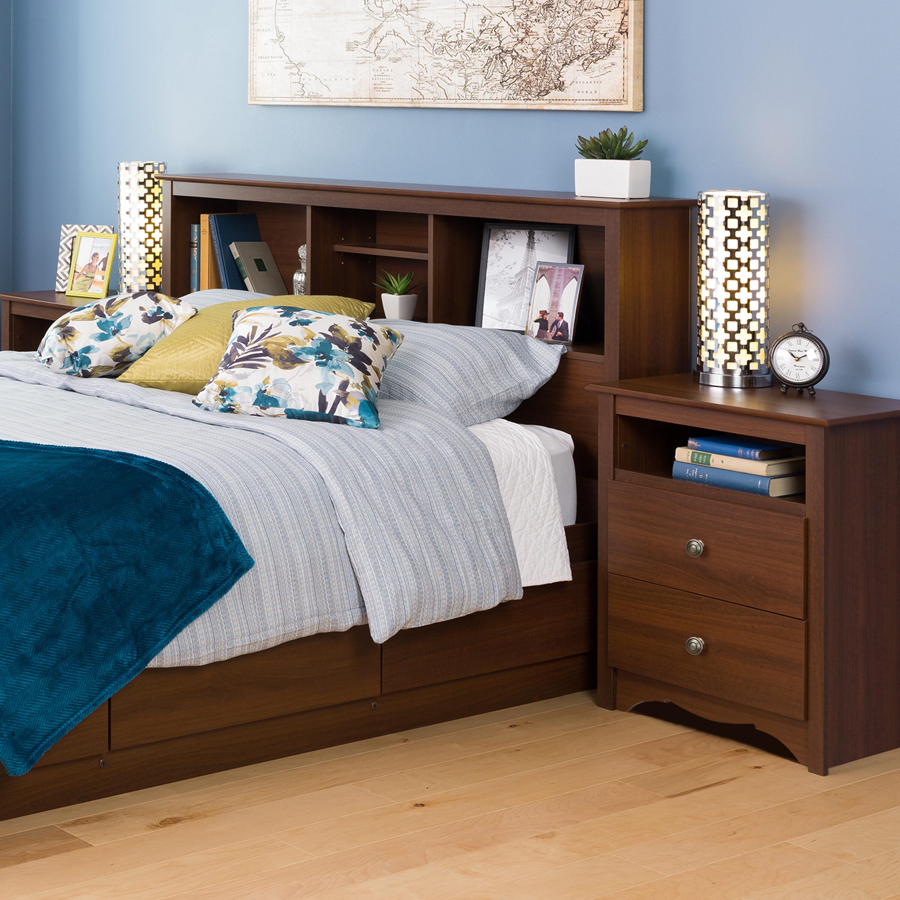 Prepac Monterey Headboard Double/Queen Cherry: Wood Composite, Built-In Bookshelf, No Box Spring Needed