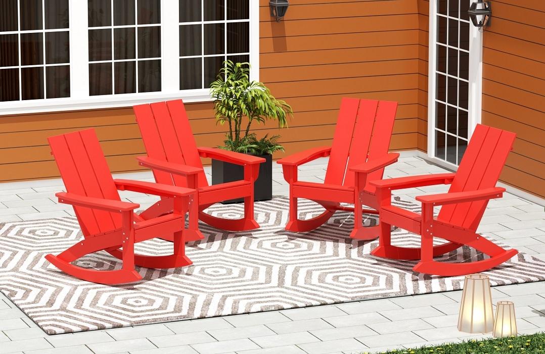Polytrends  Shoreside Modern Eco-Friendly All Weather Poly Adirondack Rocking Chair Red