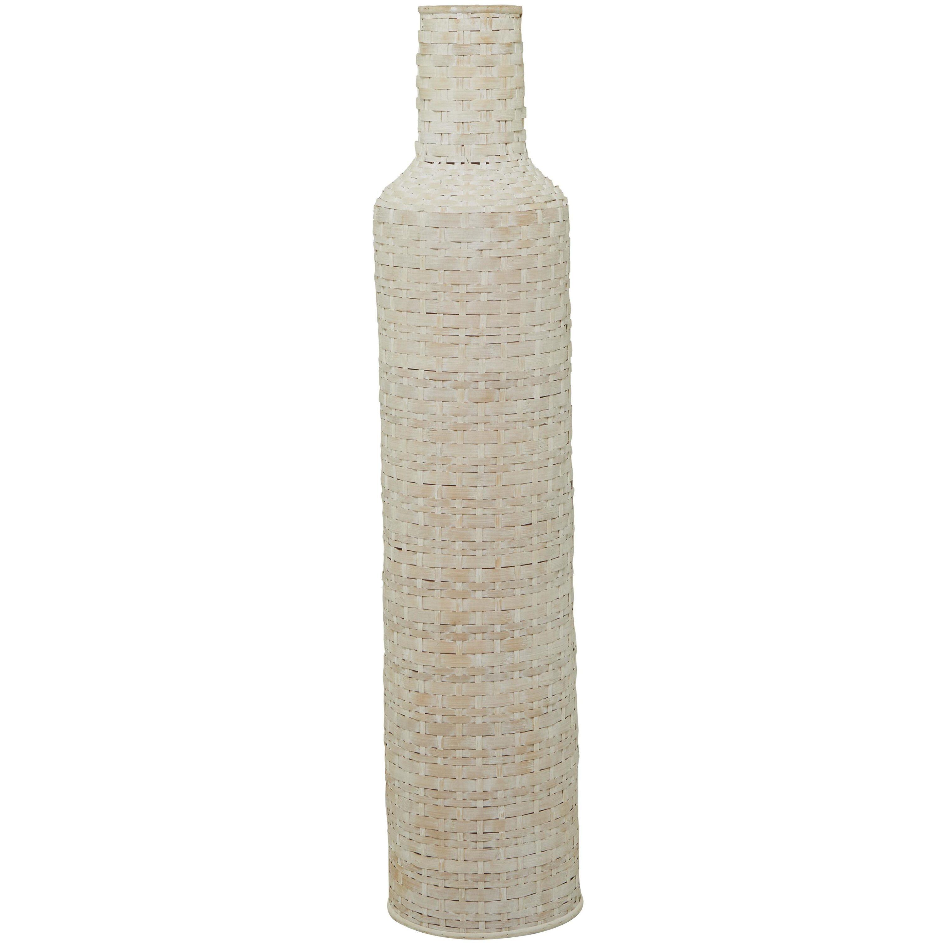 Studio 350 Intricately Woven Tall Bamboo Wood Floor Vase  - White or Brown White - 9"W, 39"H