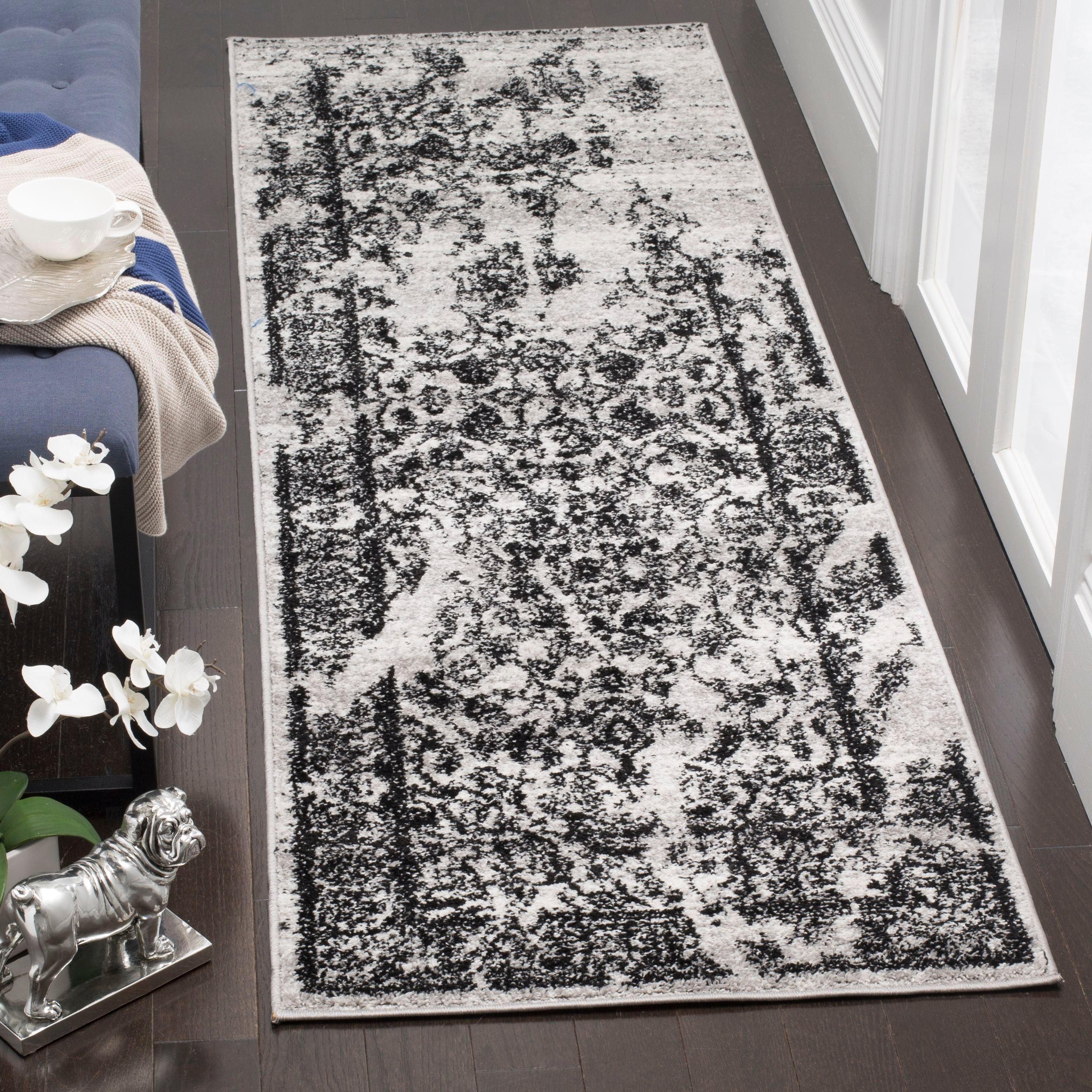Adirondack ADR101 Power Loomed Runner Rug - Silver/Black - 2'6"x20' - Safavieh.