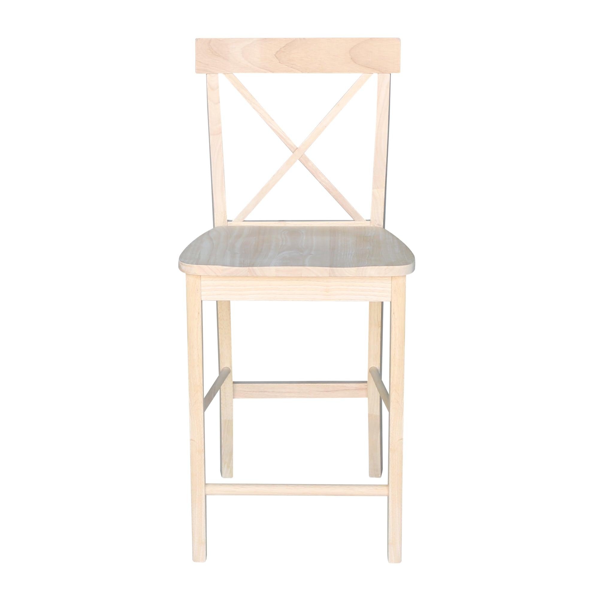 24" X Back Counter Height Barstool Unfinished - International Concepts: Hardwood Frame, Square Seat