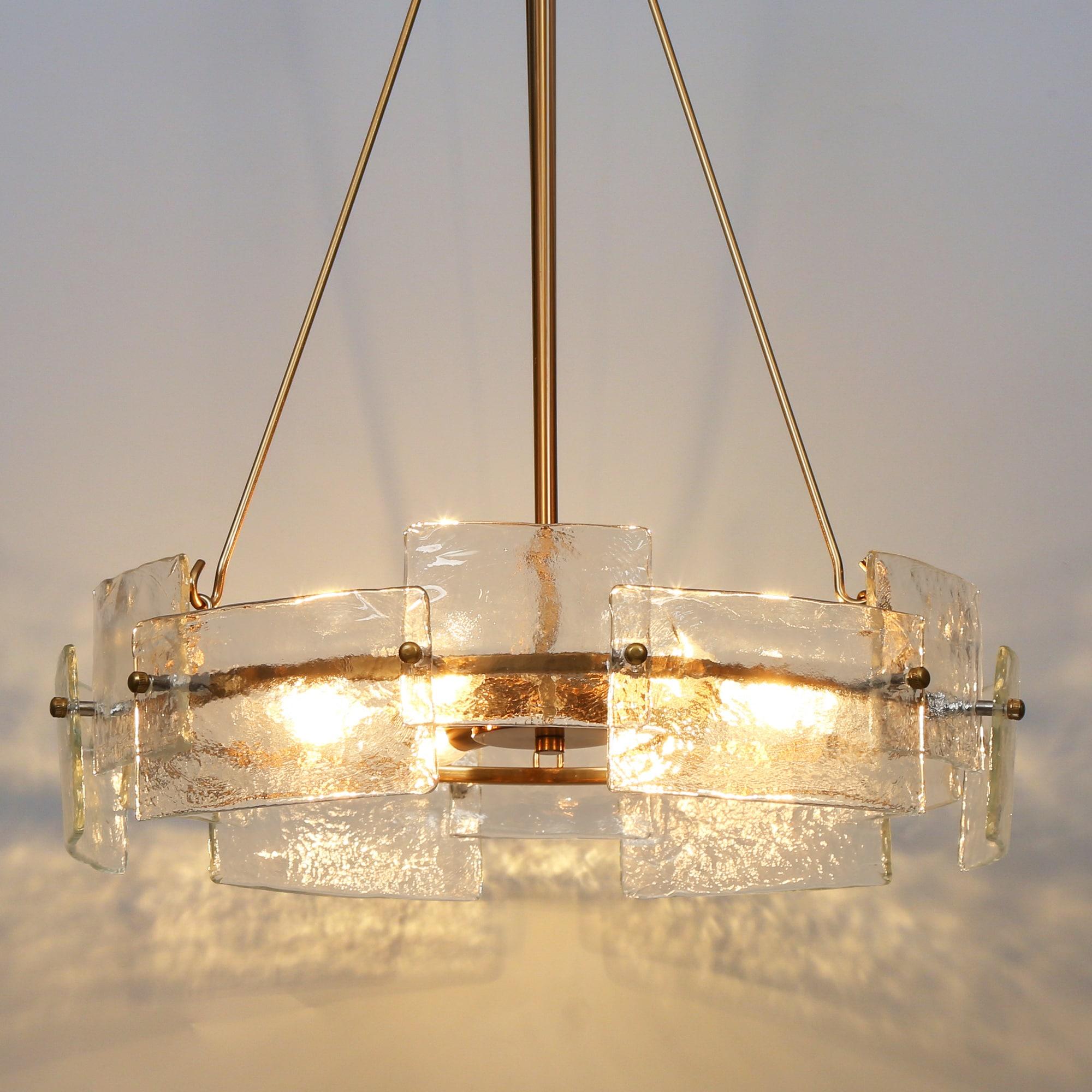 Modern Glam Gold 6-Light Drum Chandelier Textured Glass Pendant Light for Dining Room - D 20.5" x H 24"