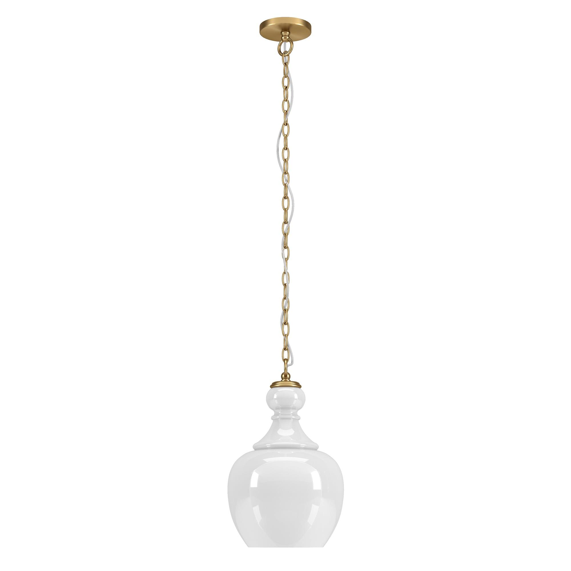 Evelyn&Zoe 11" Brushed Brass Finish Metal/Glass Pendant