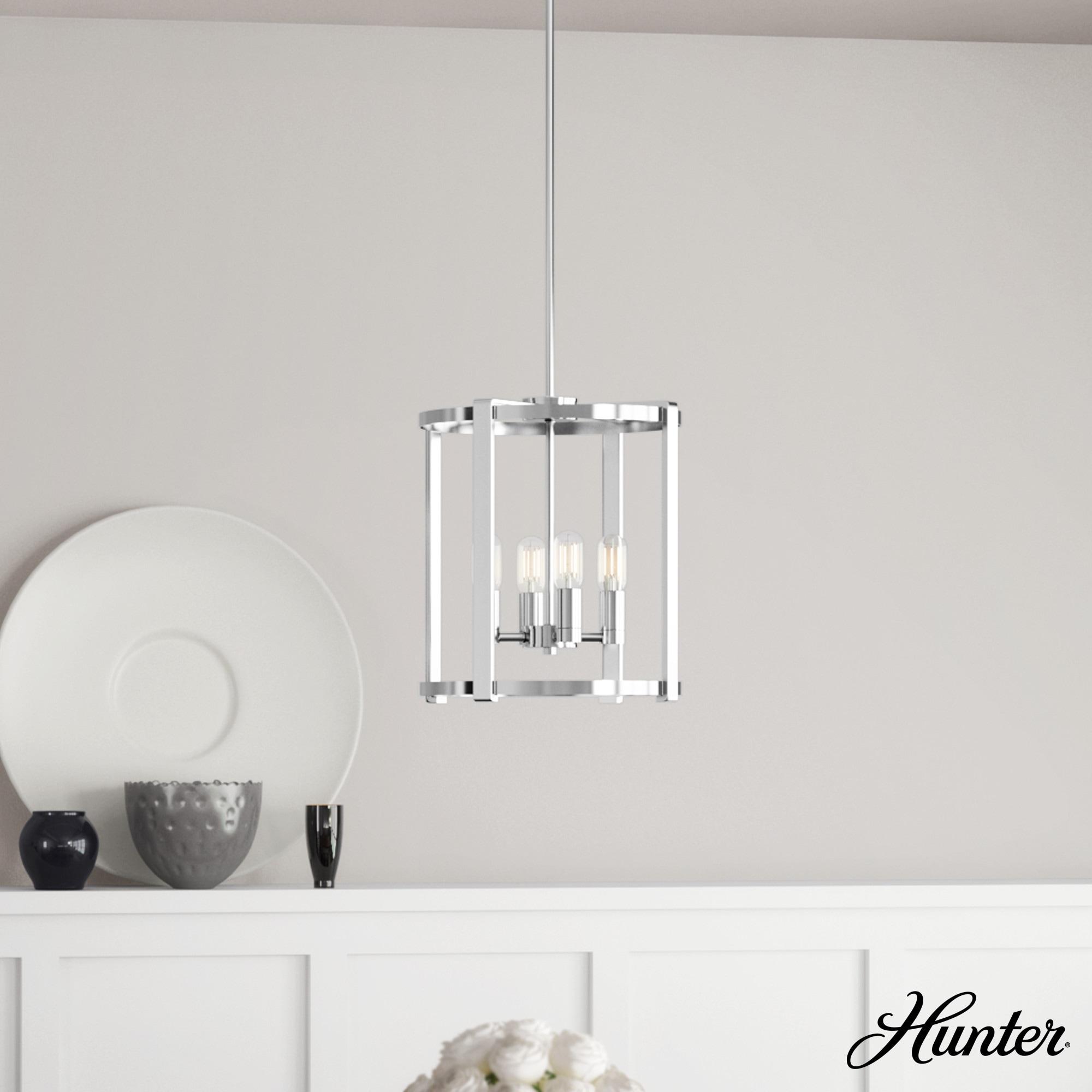 19002-Hunter Fans-Astwood 4-Light Lantern Chandelier in Caged Style-16 Inches Wide by 25.5 Inches High-Polished Nickel Finish