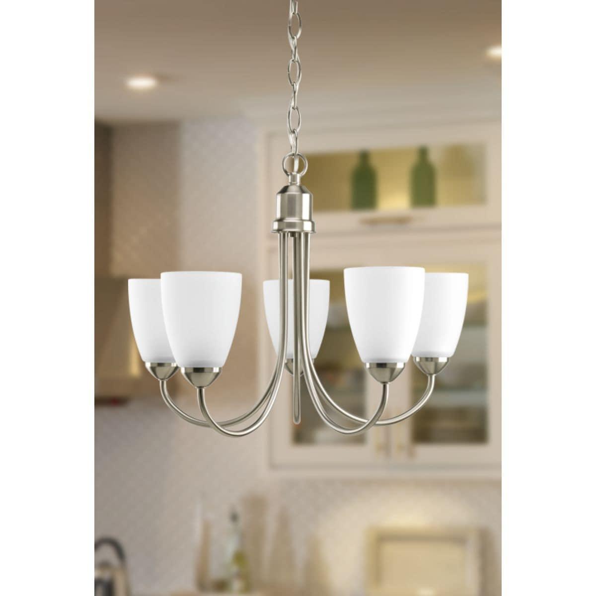 Progress Lighting Gather 5-Light Chandelier, Brushed Nickel, Etched Glass Shade