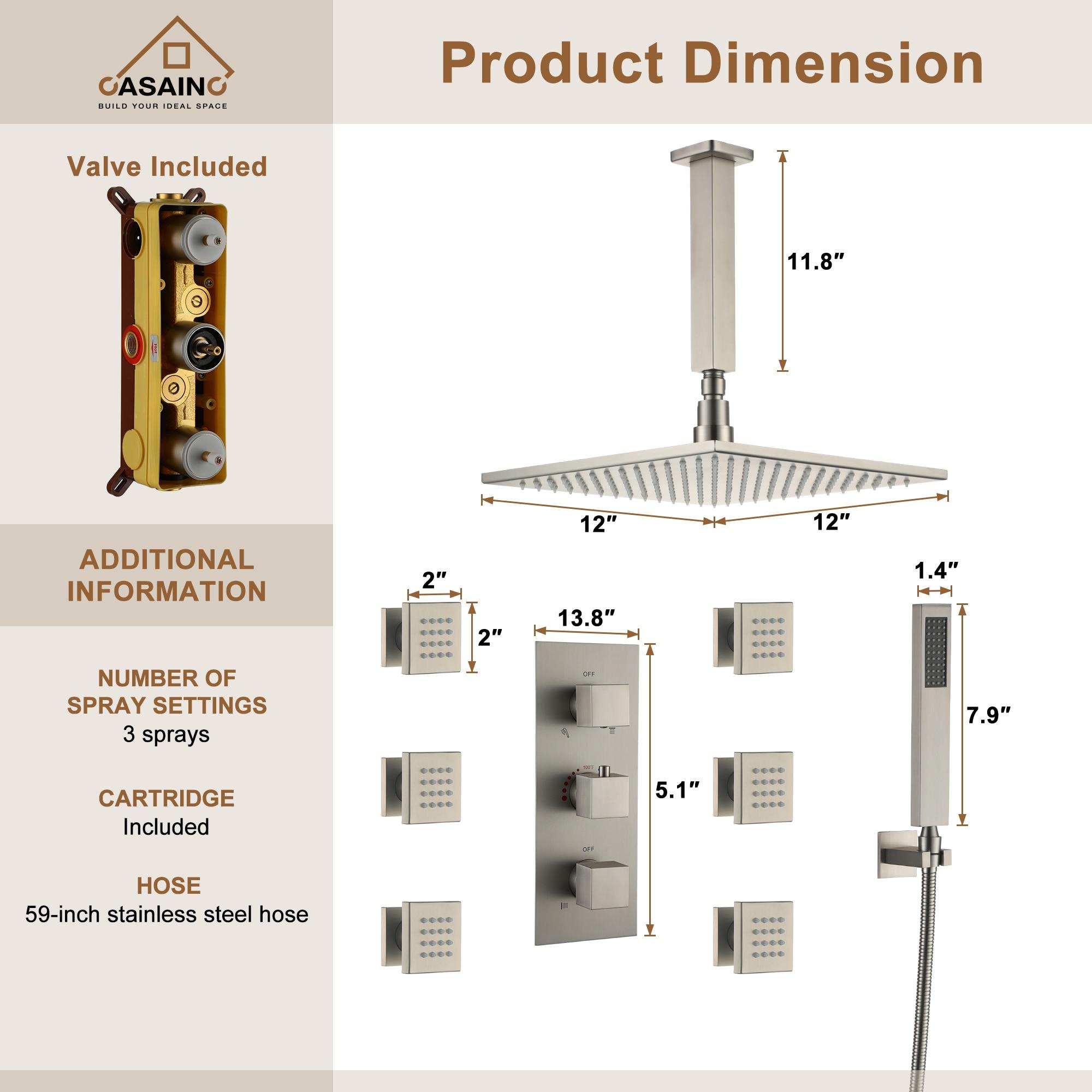 Revitalize 12 Inch Luxury Thermostatic Complete Shower System with Rough-in Valve