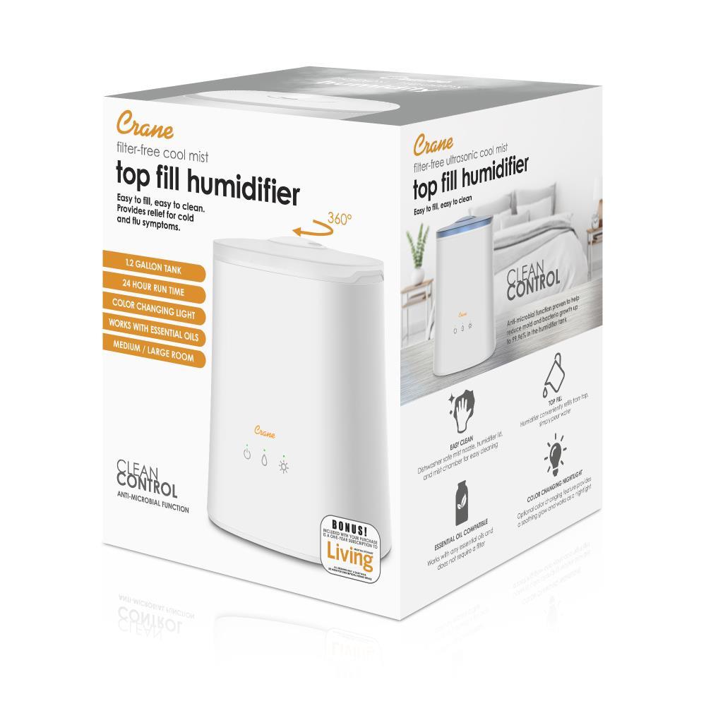 Crane USA 1.2 Gal. Cool Mist Ultrasonic Tabletop Humidifier 500 Sq. Ft., With Night Light, For Bedroom
