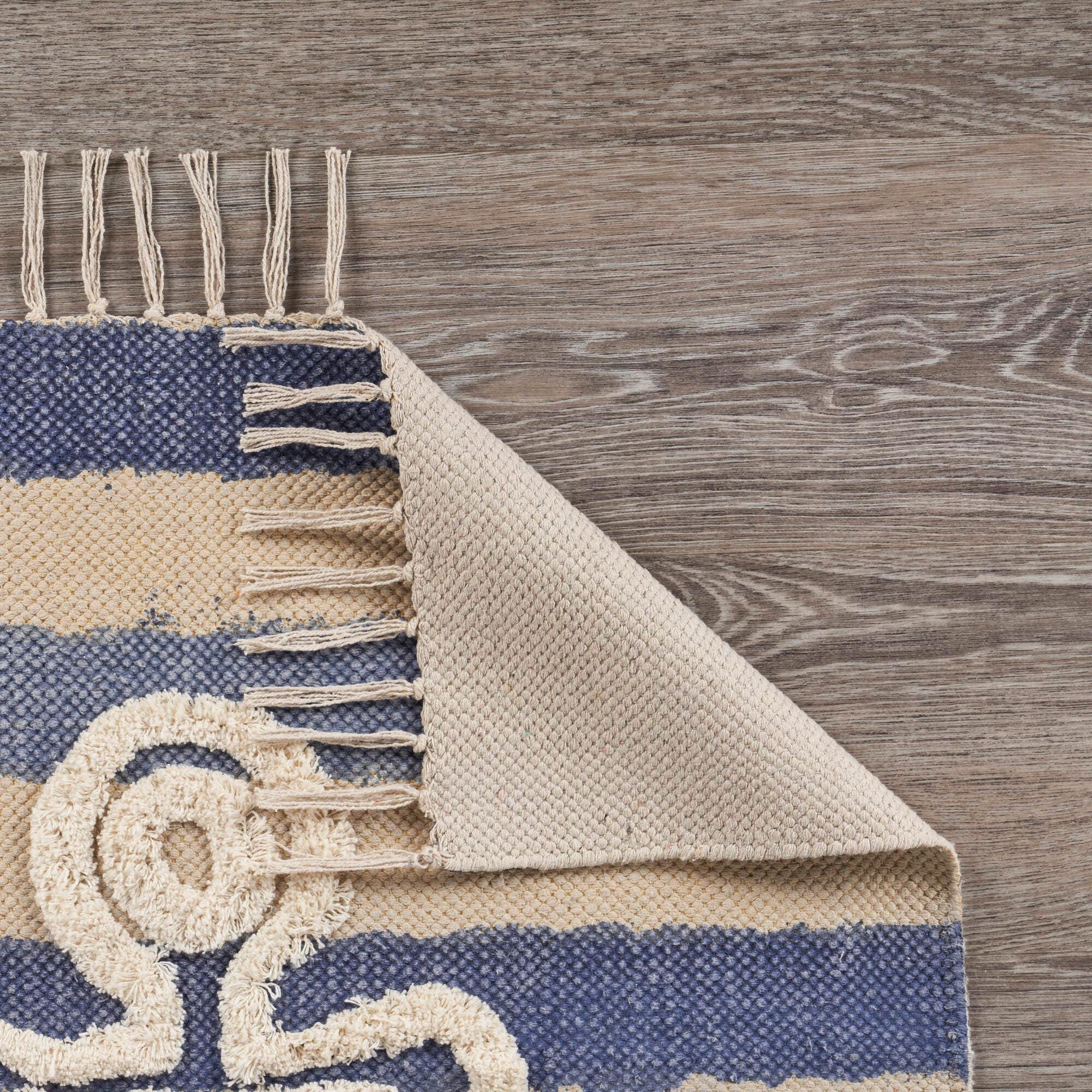 Ox Bay Blair 2'6" x 3'9" Blue/Beige Shag Anchor Striped Durable Indoor Area Rug