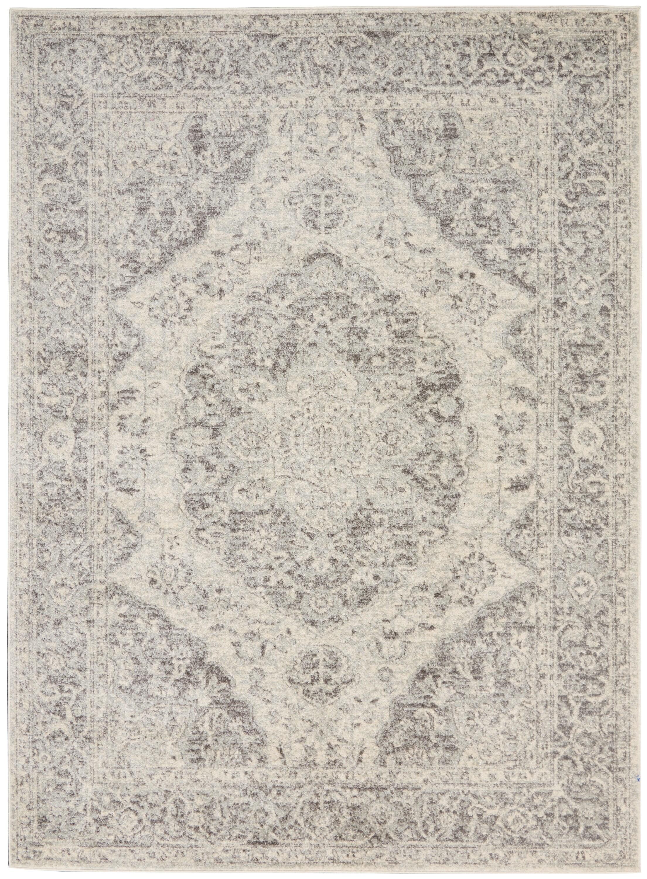 Nourison Tranquil Vintage Persian Center Medallion Area Rug Ivory Grey 5'3" x 7'3"