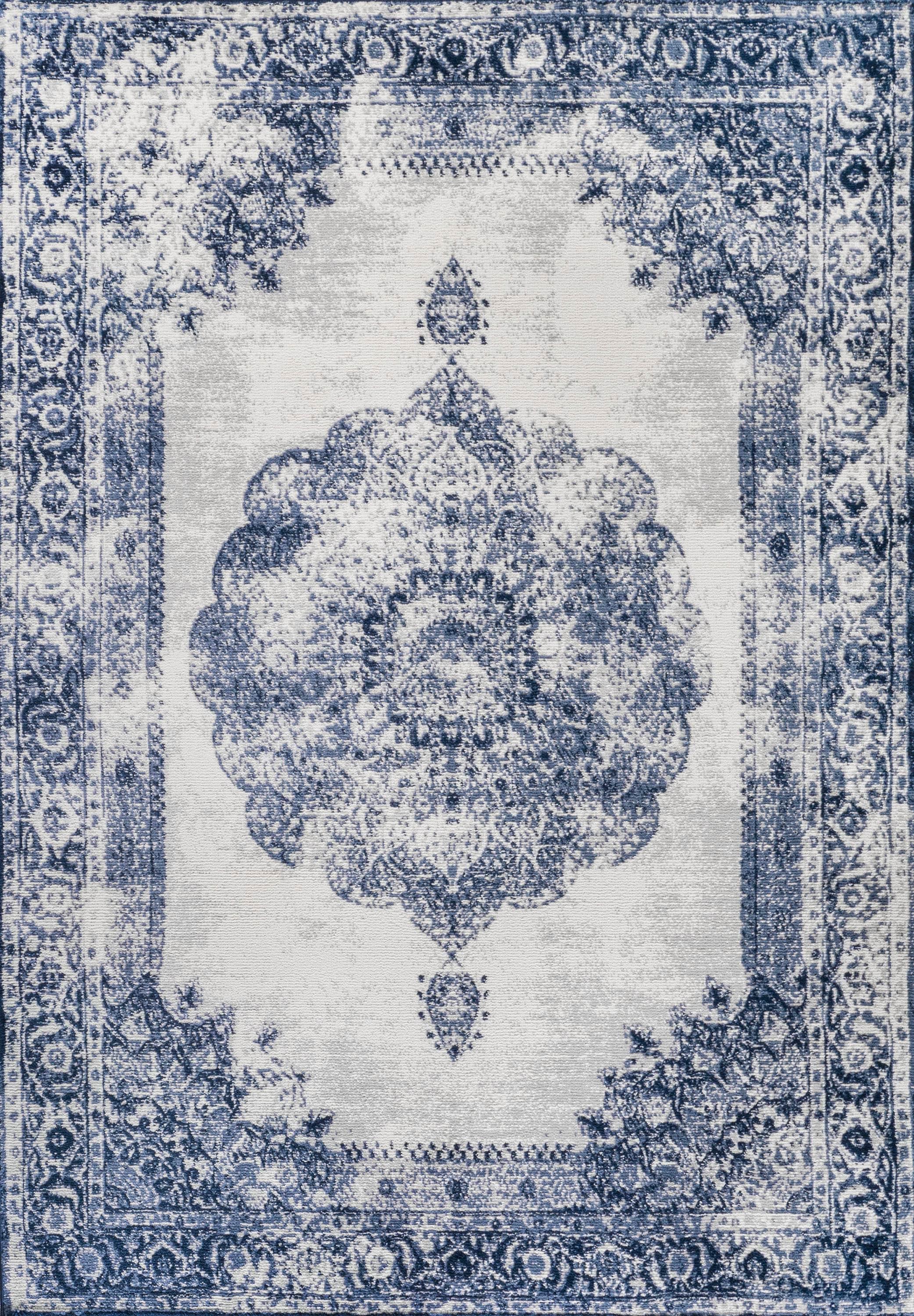 8'x10' Rosalia Cottage Medallion Area Rug, Navy/Ivory - JONATHAN Y