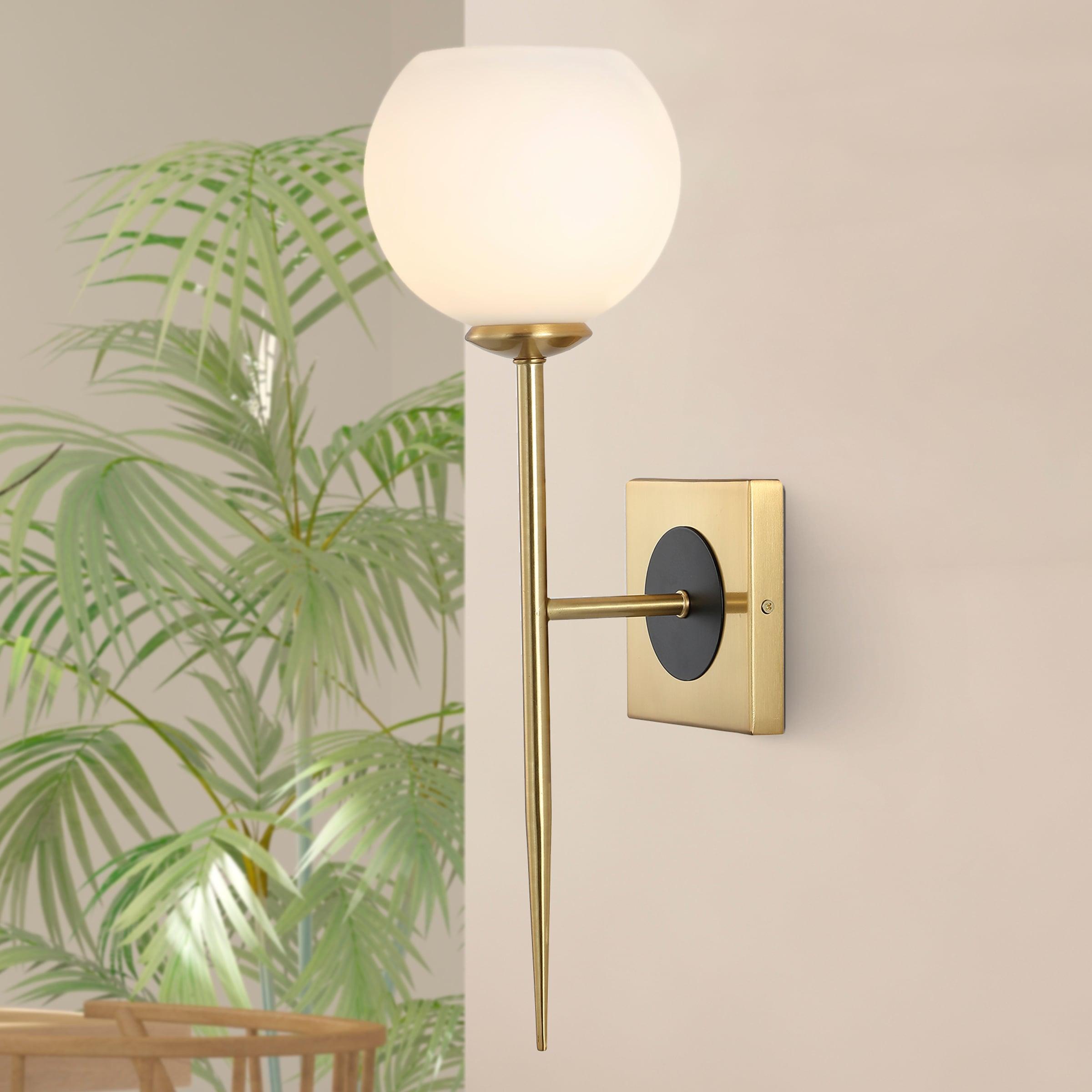 Sylvie 6" 1-Light Coastal French Country Iron LED Sconce, Brass Gold/White