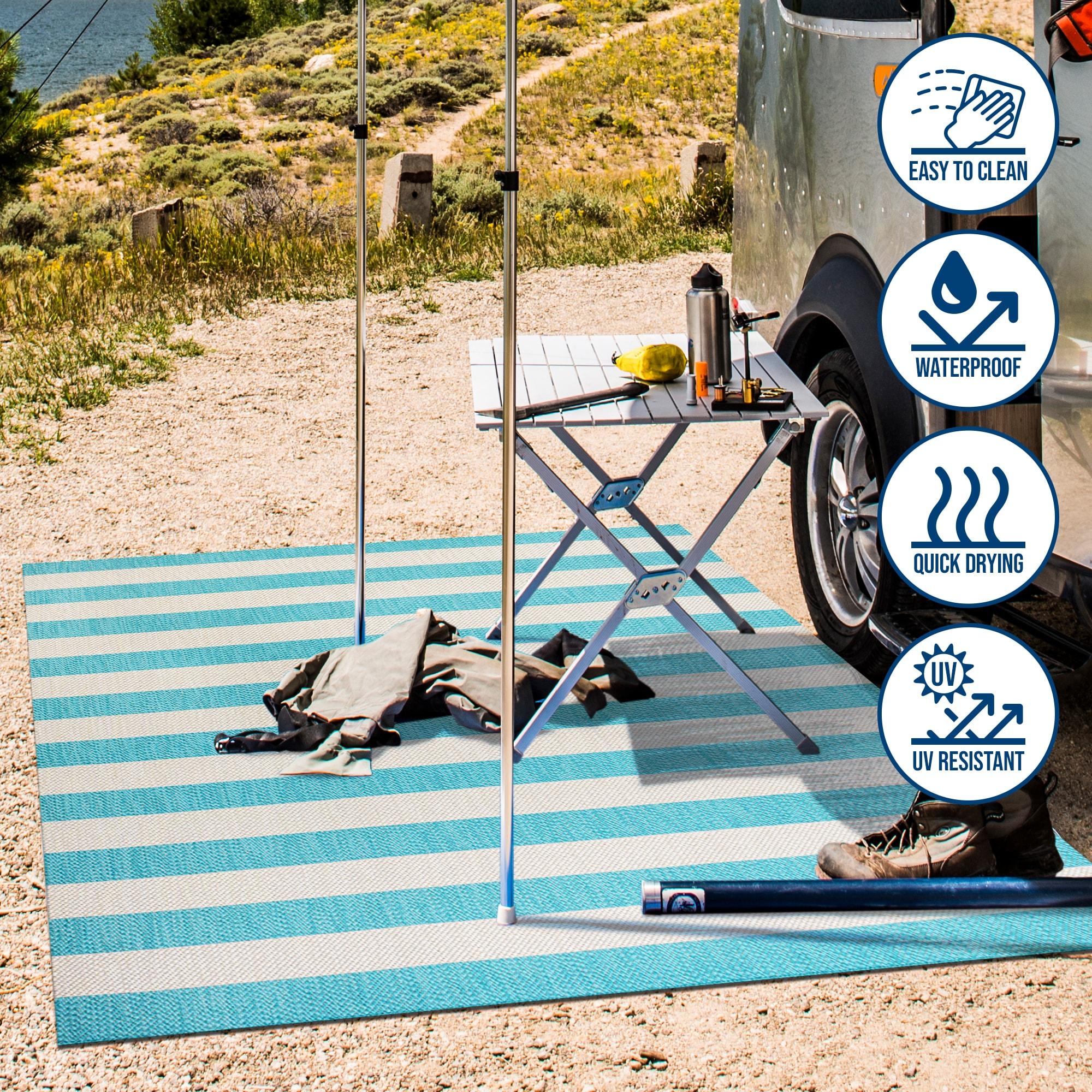 3' x 5' Negril Two-Tone Wide Stripe Indoor/Outdoor Area Rug, Aqua/Cream - JONATHAN Y