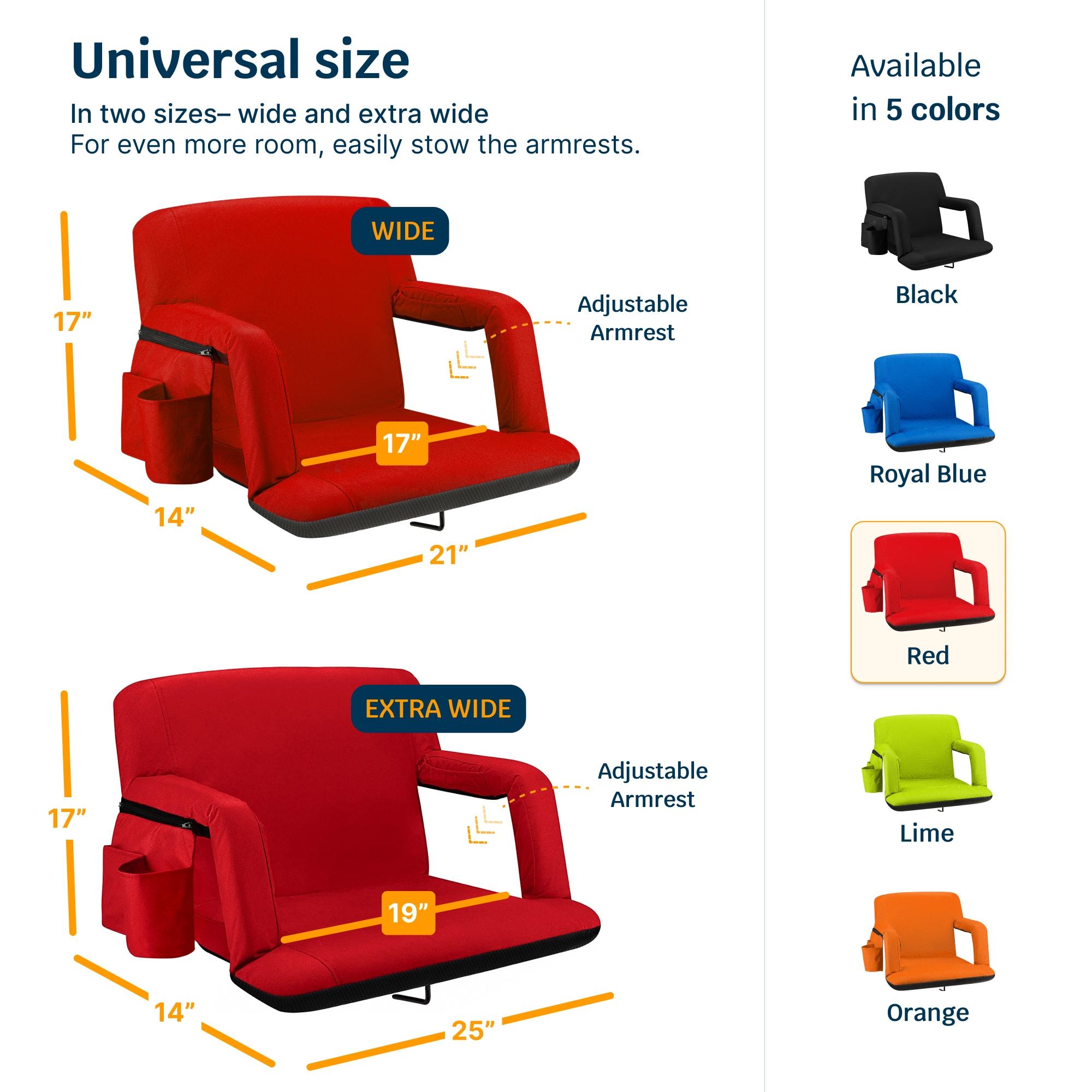 Alpcour Extra-Wide Reclining Stadium Seat with Armrests - 25" Red