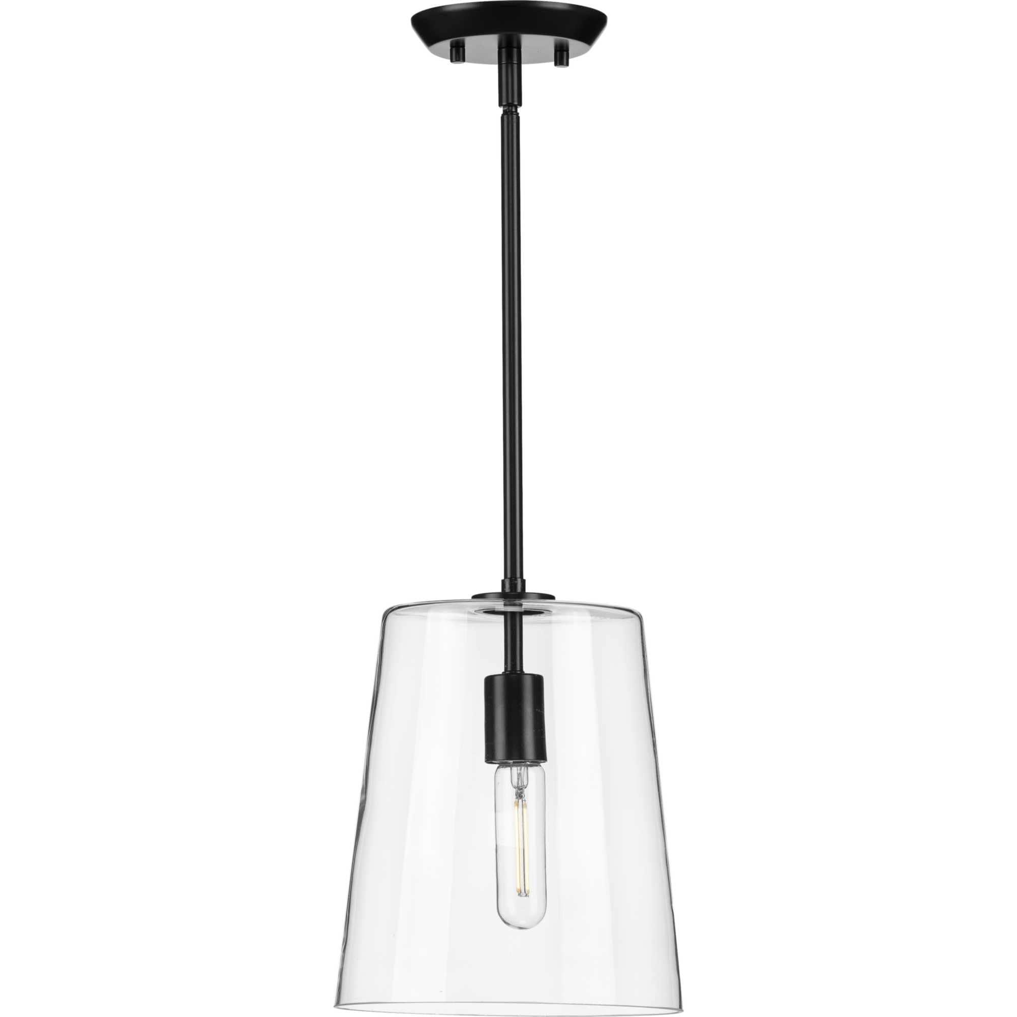 Progress Lighting, Clarion, 1-Light Pendant, Matte Black, Clear Glass Shade