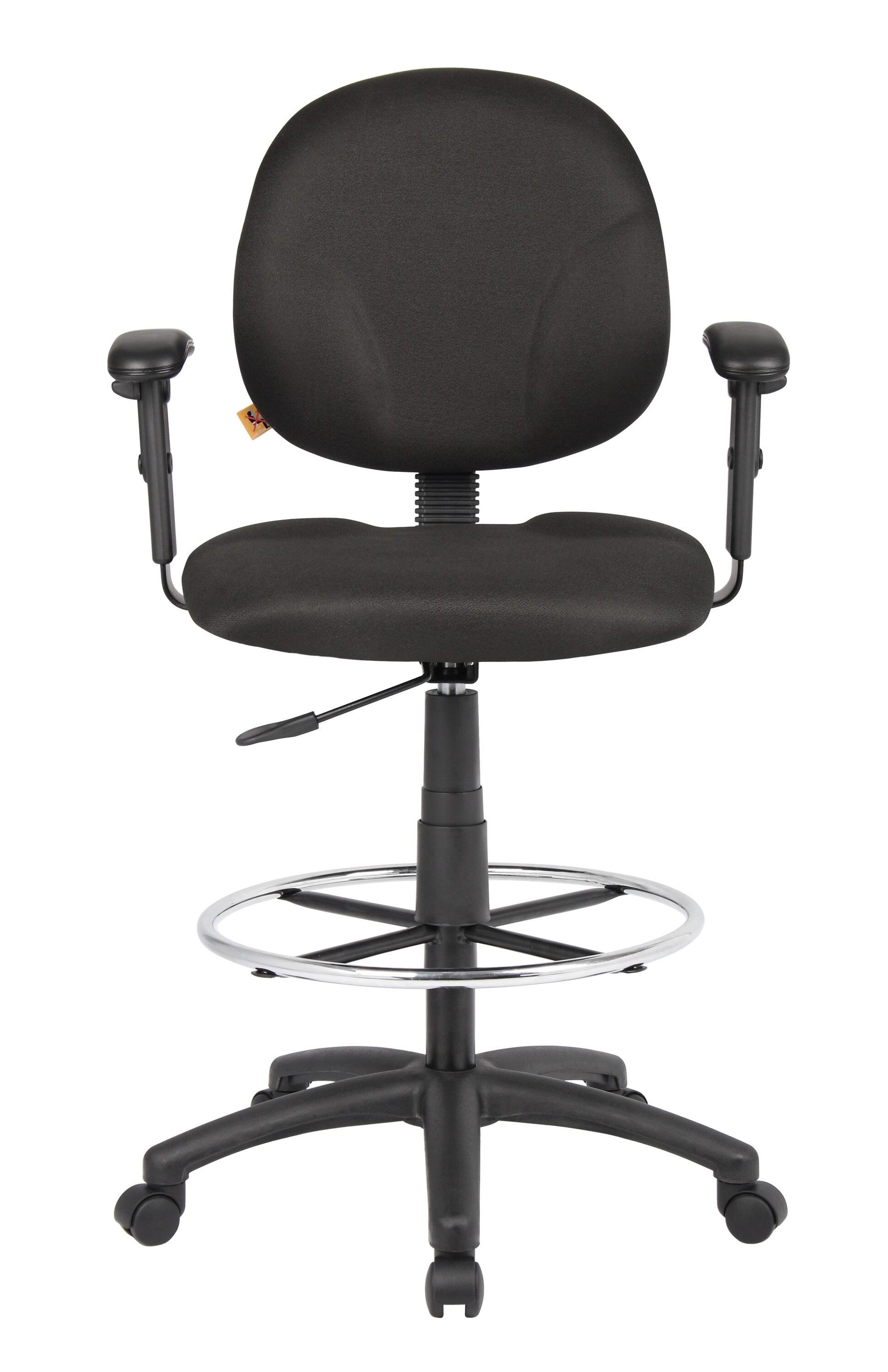 Drafting Stools with Adjustable Arms Black - Boss Office Products: Pneumatic Lift, 275lb Capacity, Nylon Base