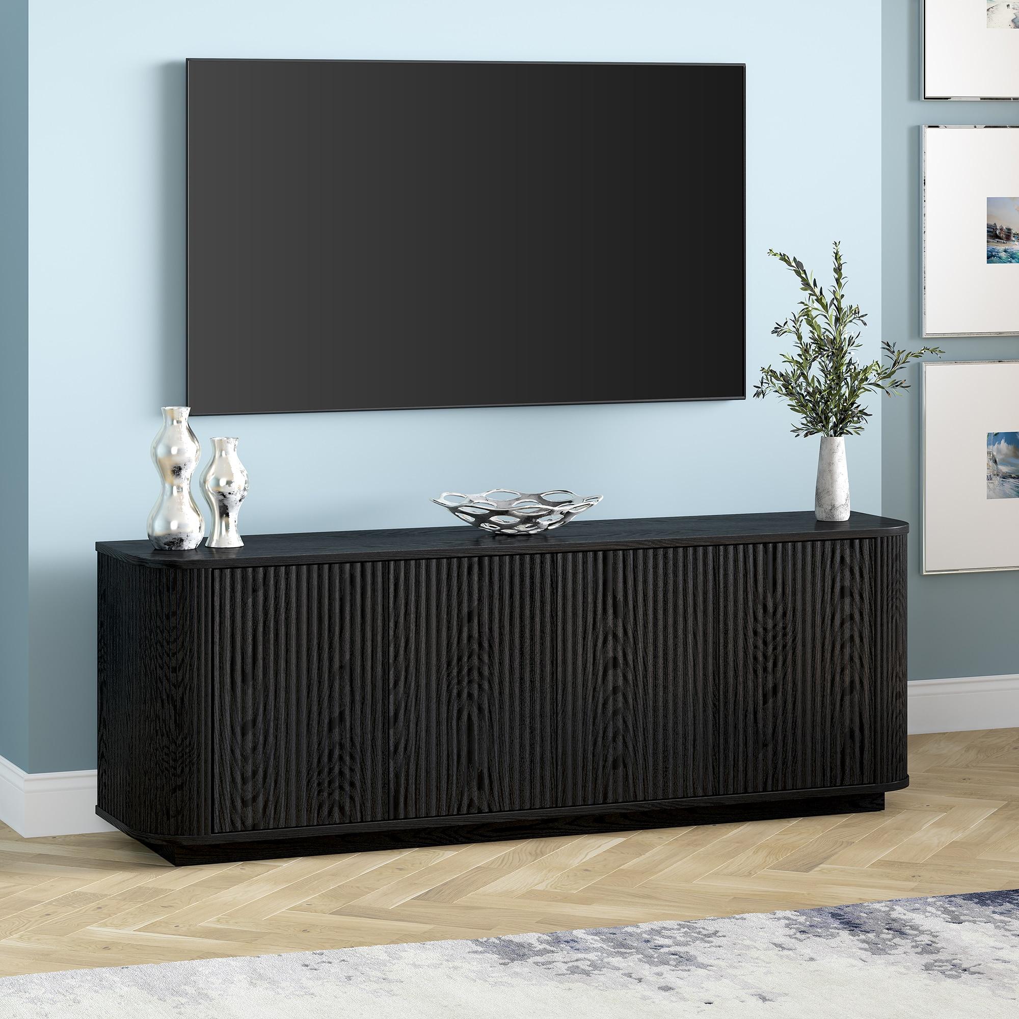 Evelyn&Zoe Canton Transitional TV Stand For TVs up to 75", Black Grain