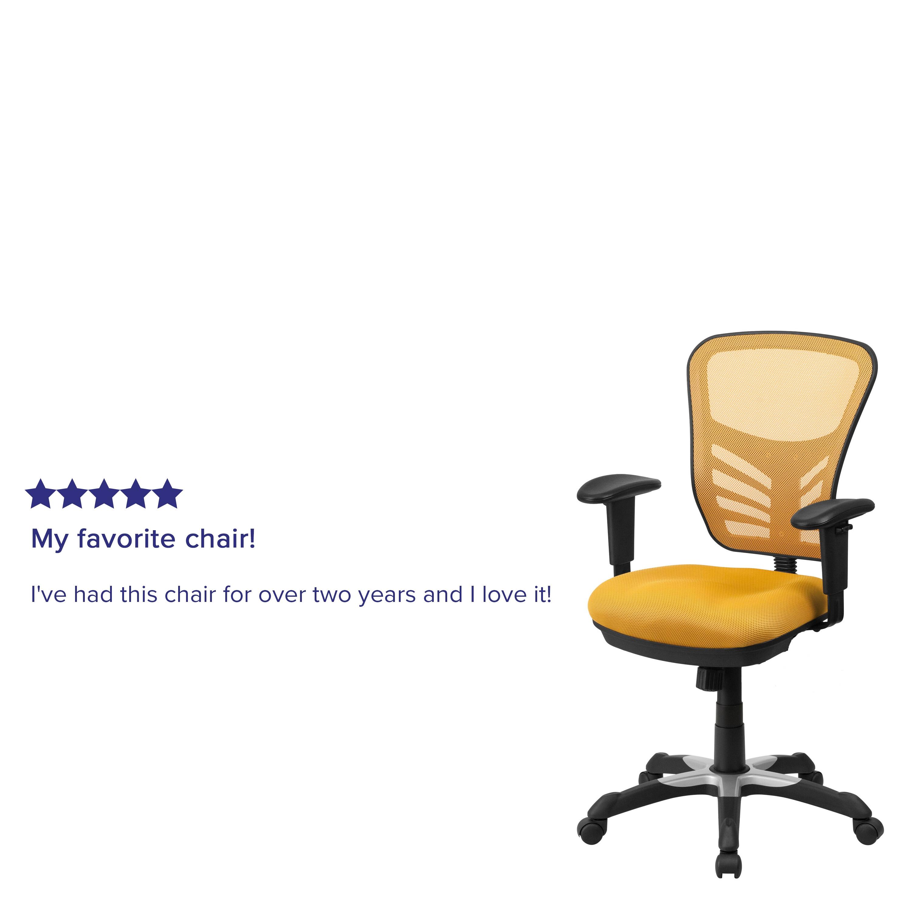 Flash Furniture Nicholas Mid-Back Yellow-Orange Mesh Multifunction Executive Swivel Ergonomic Office Chair with Adjustable Arms