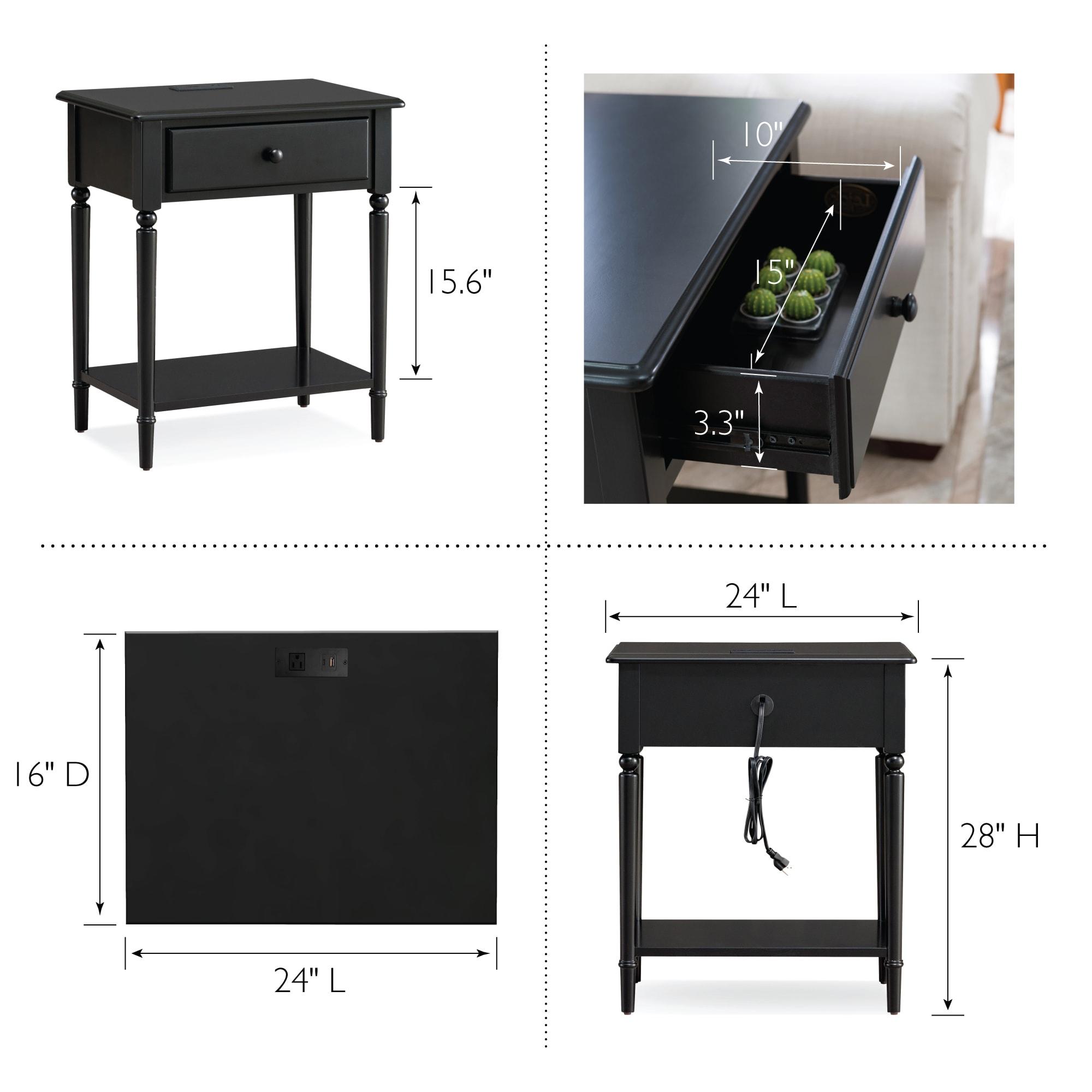 Leick Home Coastal Notions Wood Nightstand with AC/USB Charger in Black