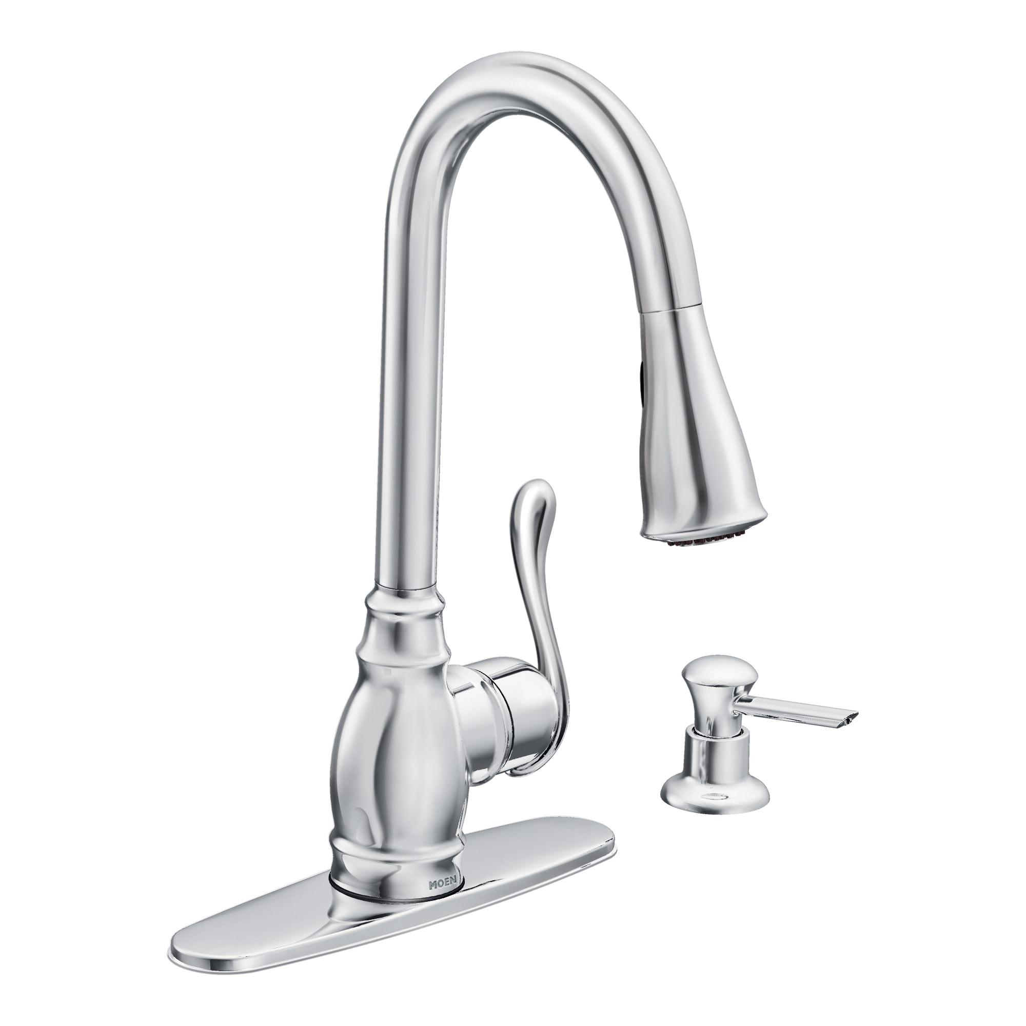 Moen Anabelle Chrome Single Handle Deck-mount Pull-down Kitchen Faucet with Sprayer ( Deck Plate Included ) (Soap Dispenser Included)