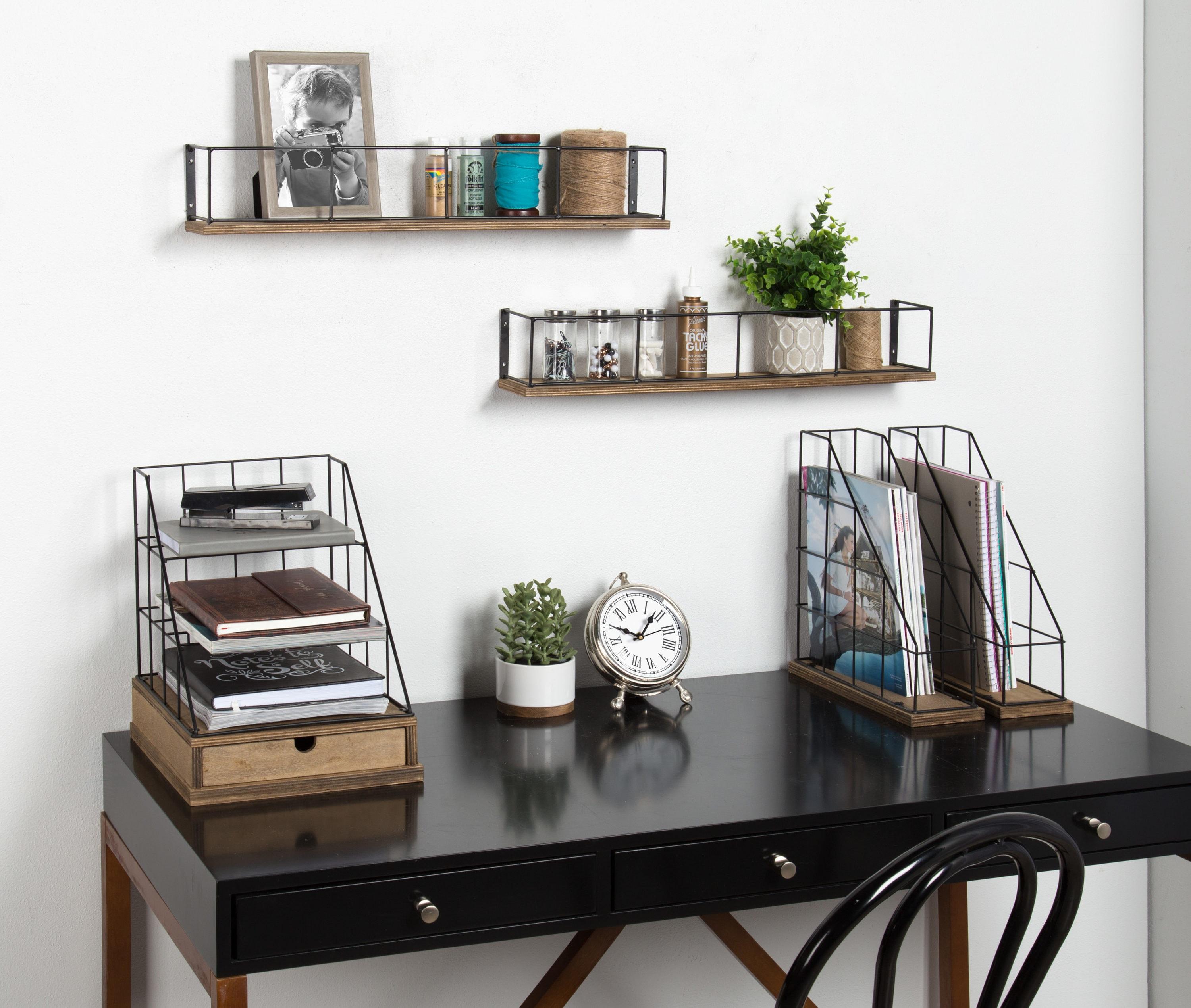 24" x 4" 2pc Decorative Wall Shelf Set Brown/Black - Uniek: Kate & Laurel No Assembly, Wood & Metal