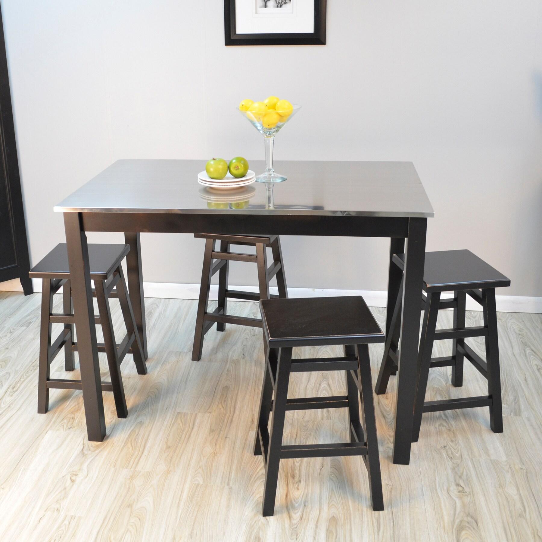Carolina Living Cooper Stainless Steel Top Bar Table Wood/Black: High Bar Height, Kitchen Functionality