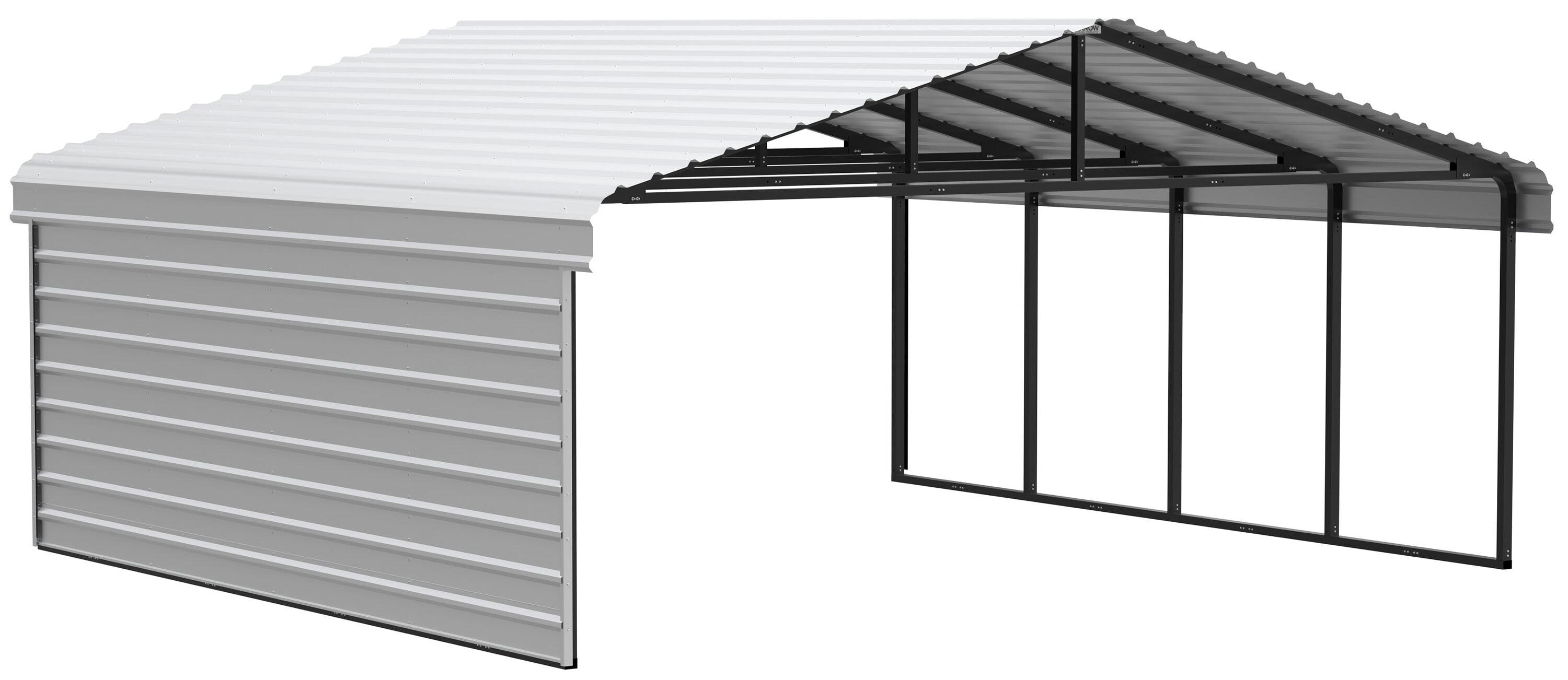 Arrow Arrow Steel Carport with 1 Side Wall Kit, 20x20x09