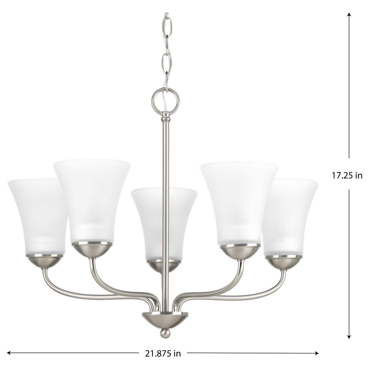 Progress Lighting, Classic Collection, 5-Light Chandelier, Brushed Nickel, Etched Glass Shades