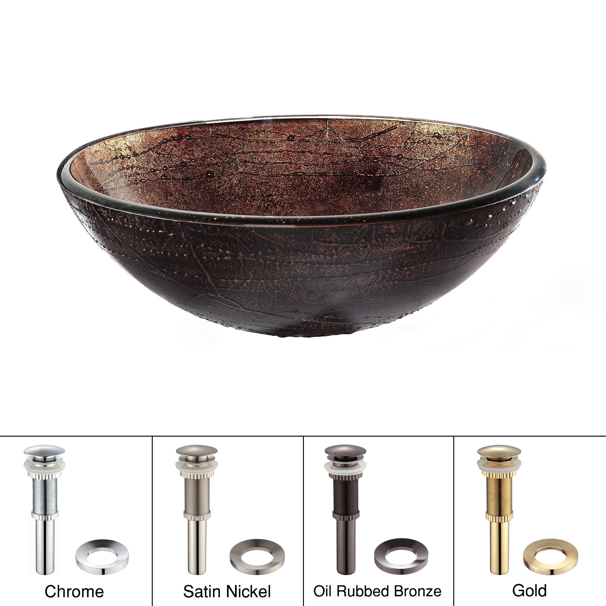 Kraus Copper Illusion Glass Vessel Sink with Pop-Up Drain and Mounting Ring