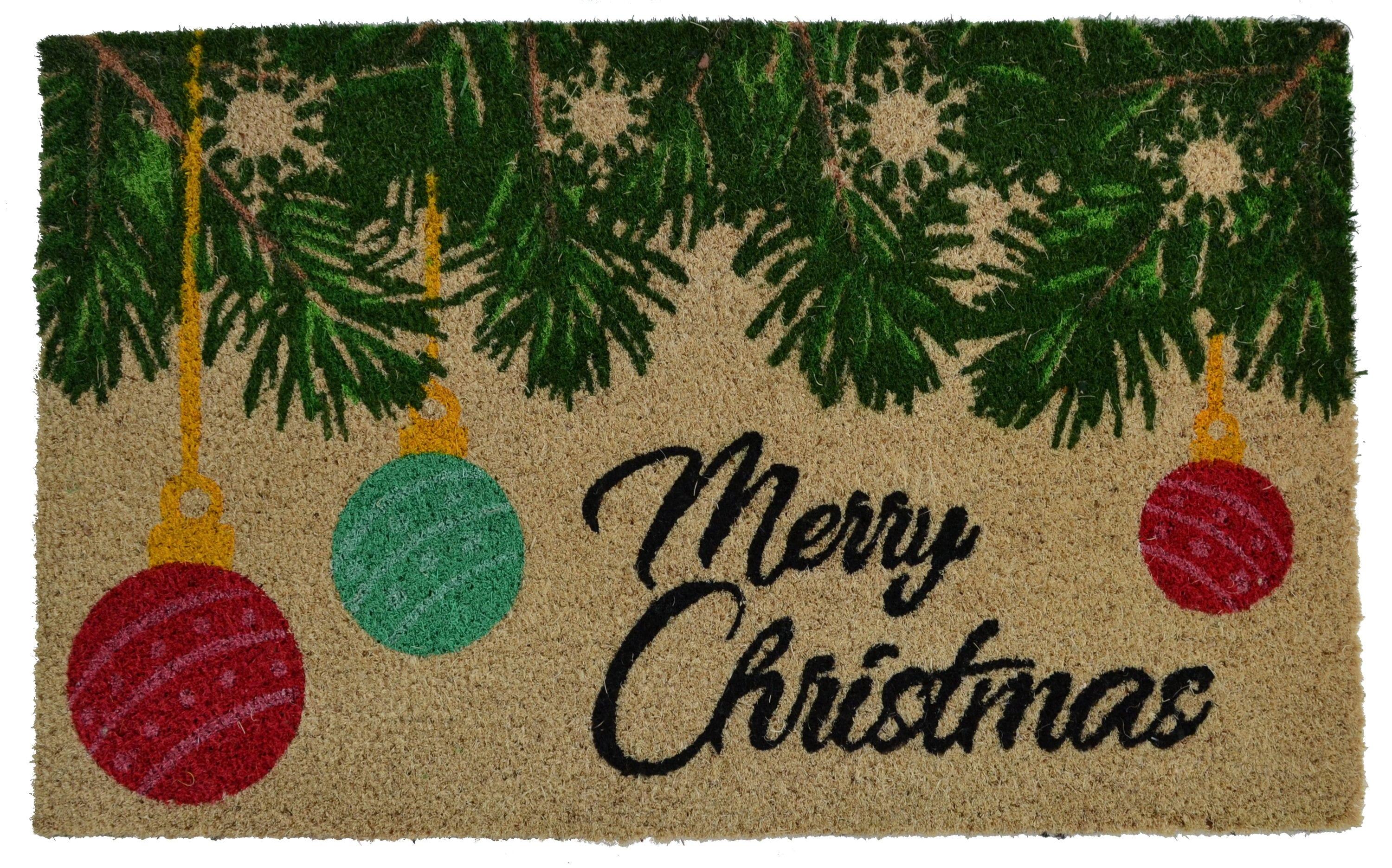 PVC Backed Merry Christmas, 30"x18"x0.5", Natural Coconut Husk Coir Door Mat
