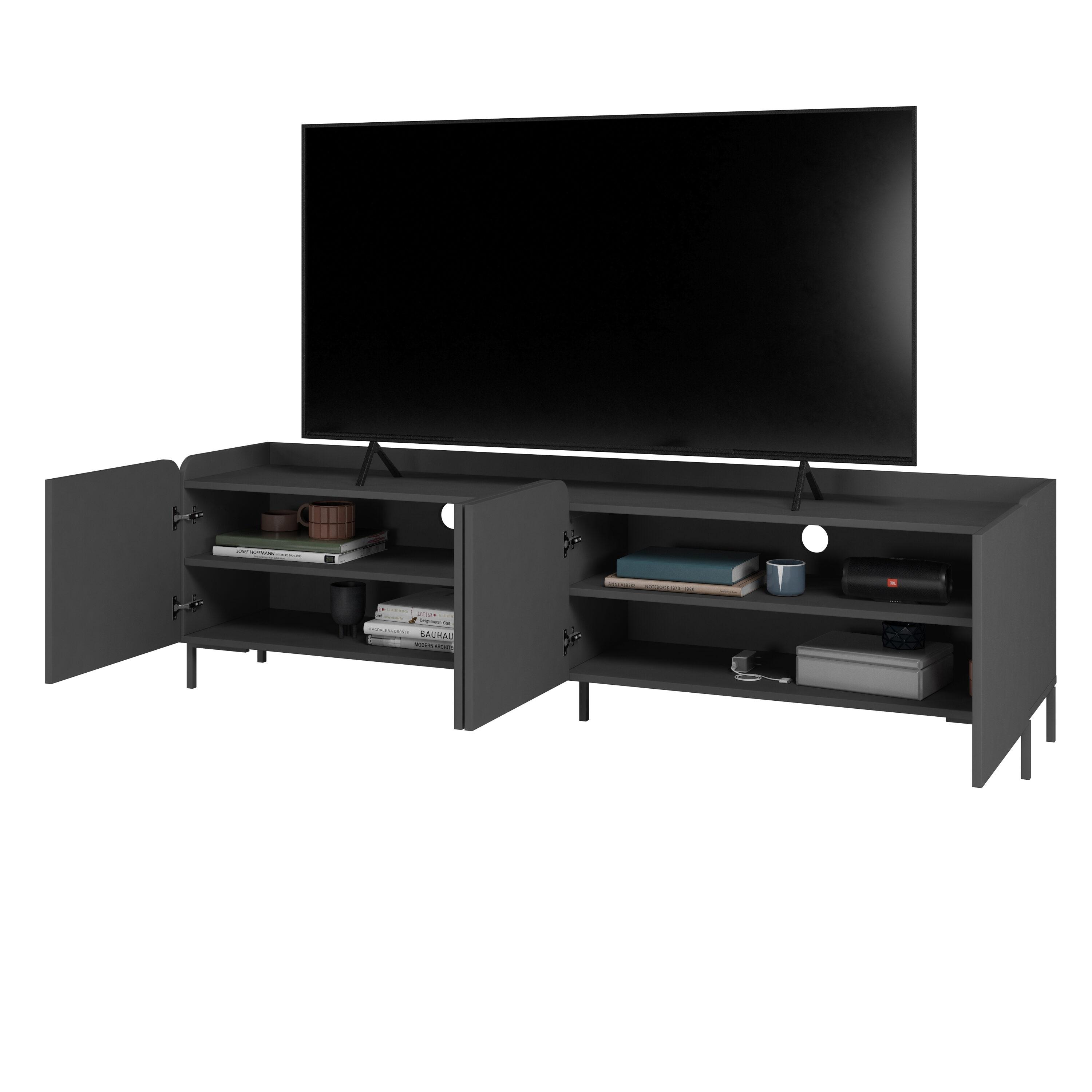 Manhattan Comfort 2pc Bogardus TV Stand for TVs up to 65" and 2 Door Accent Cabinet Set Black: Mid-Century Modern, Particle Board Construction