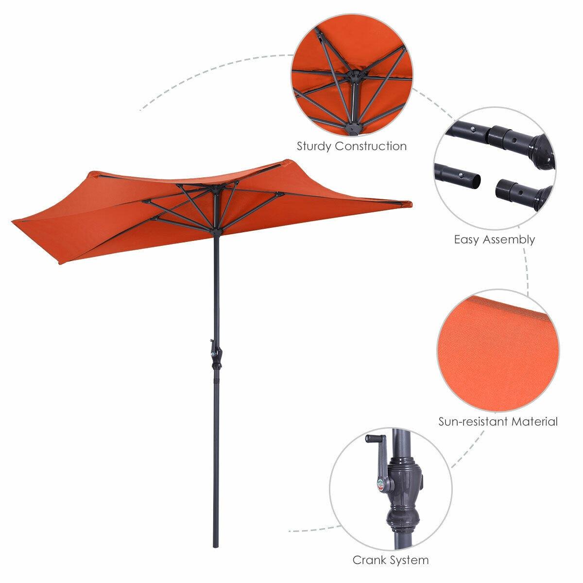 Resenkos 9Ft Patio Bistro Half Round Umbrella -Orange, Patio Offset Umbrella with Easy Tilt Adjustment, Outdoor Hanging Umbrella, Sunshade Umbrella Canopy