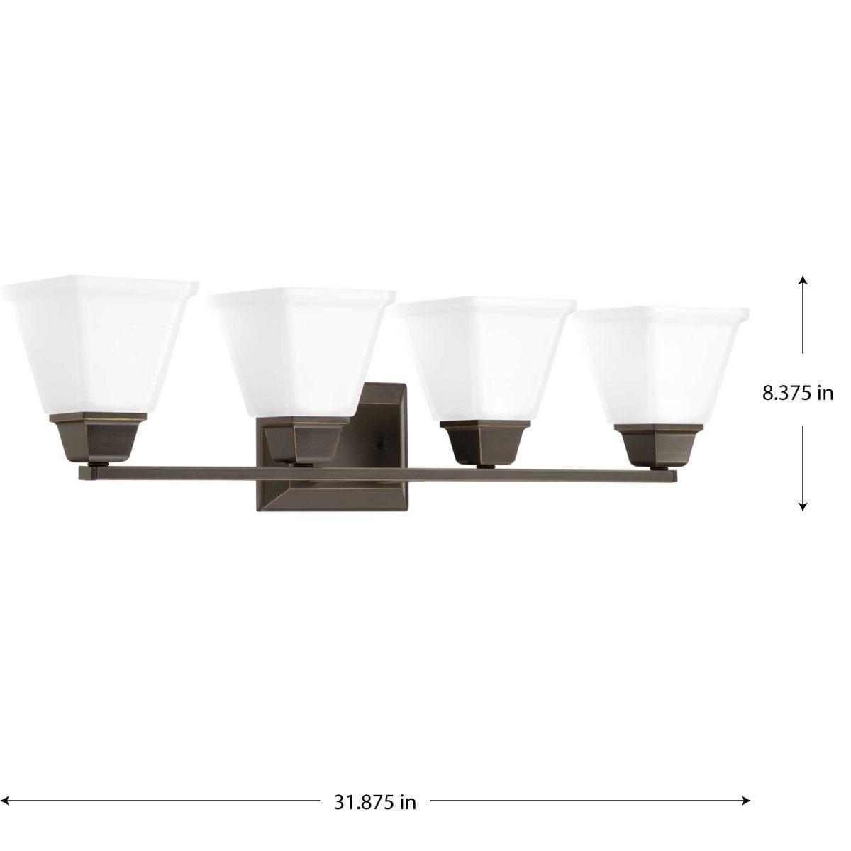Progress Lighting Clifton Heights 4-Light Bath Vanity Fixture, Antique Bronze, Etched Square Glass Shade