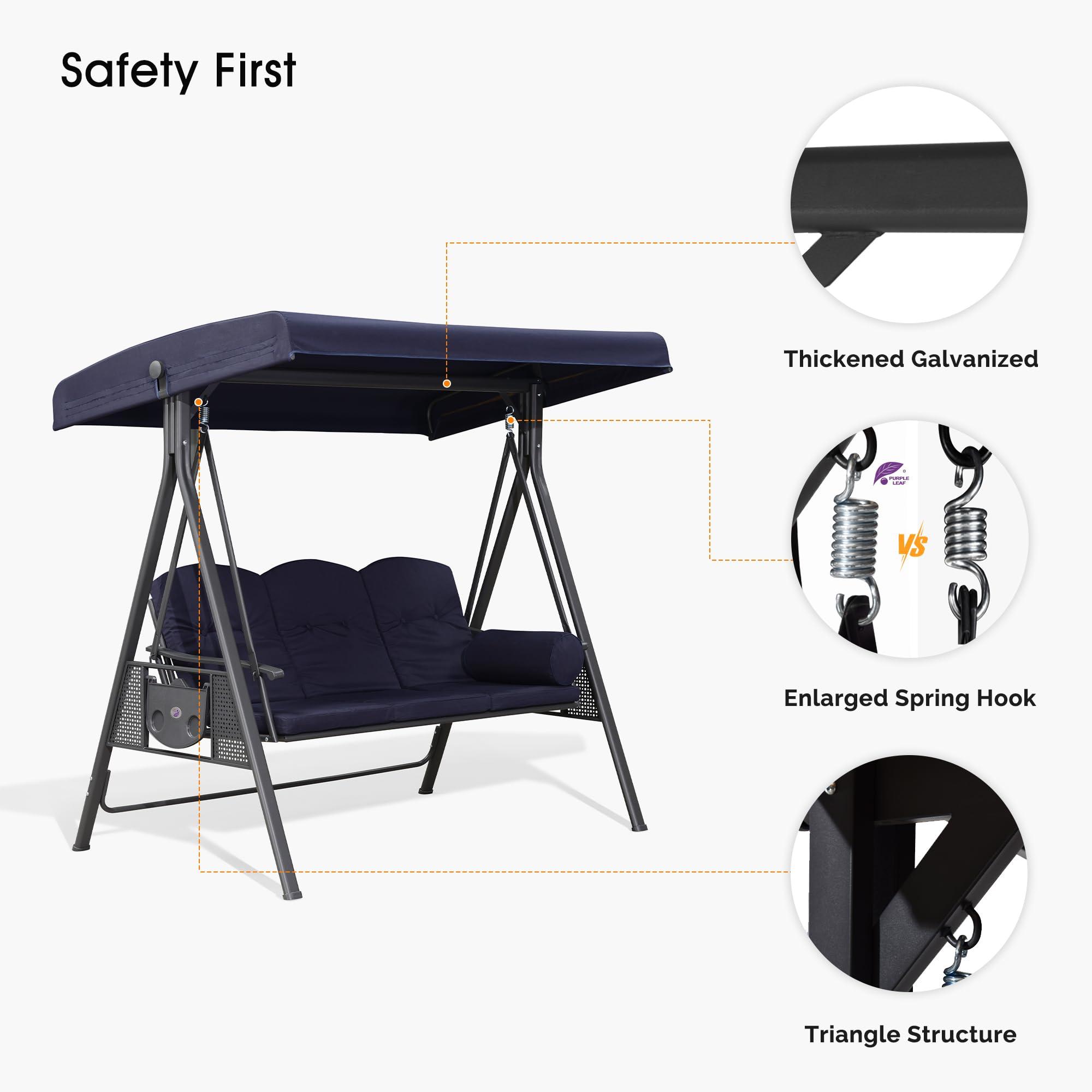 PURPLE LEAF 3 -person Gray Steel Outdoor Swing