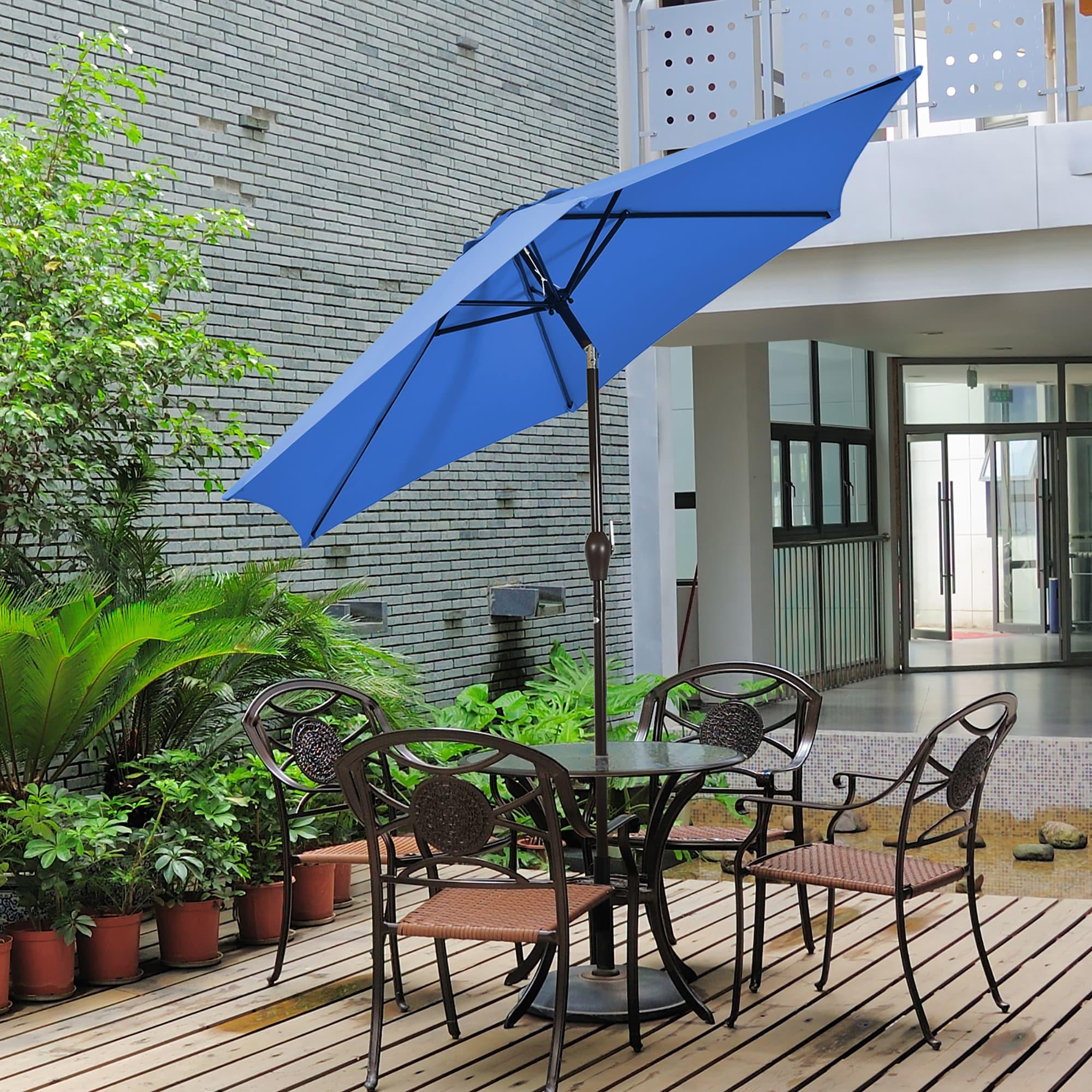 Resenkos 9 ft Outdoor Market Patio Table Umbrella Push Button Tilt Crank Lift-Blue, Patio Offset Umbrella with Easy Tilt Adjustment, Outdoor Hanging Umbrella, Sunshade Umbrella Canopy