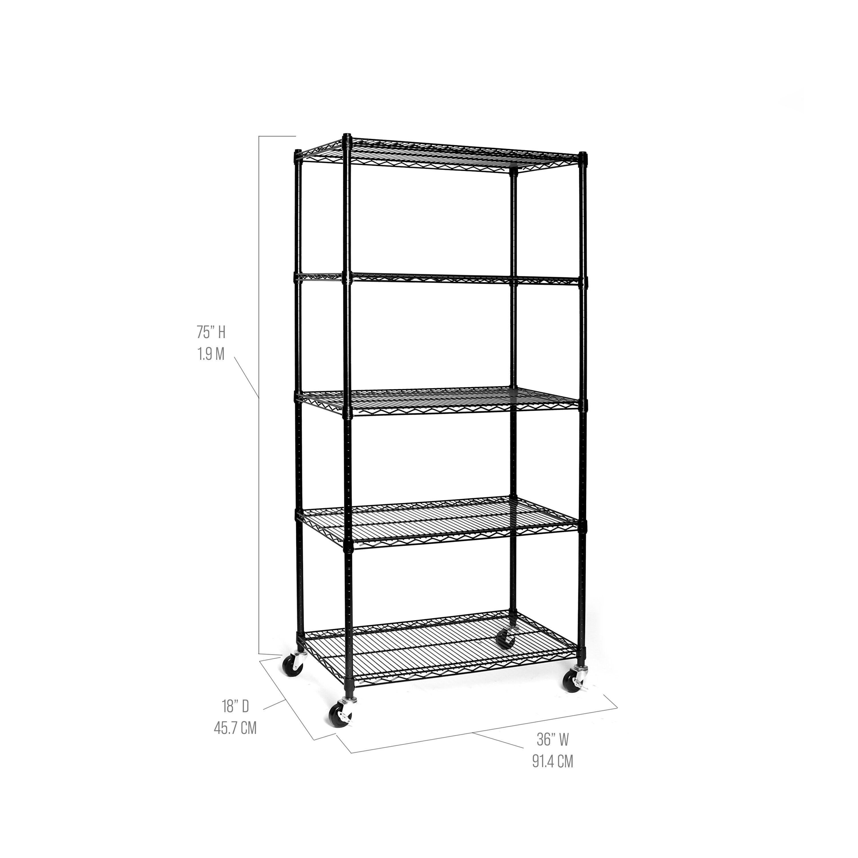 UltraDurable 36'' W x 18" D 5-Tier NSF-Certified Steel Shelving with Wheels