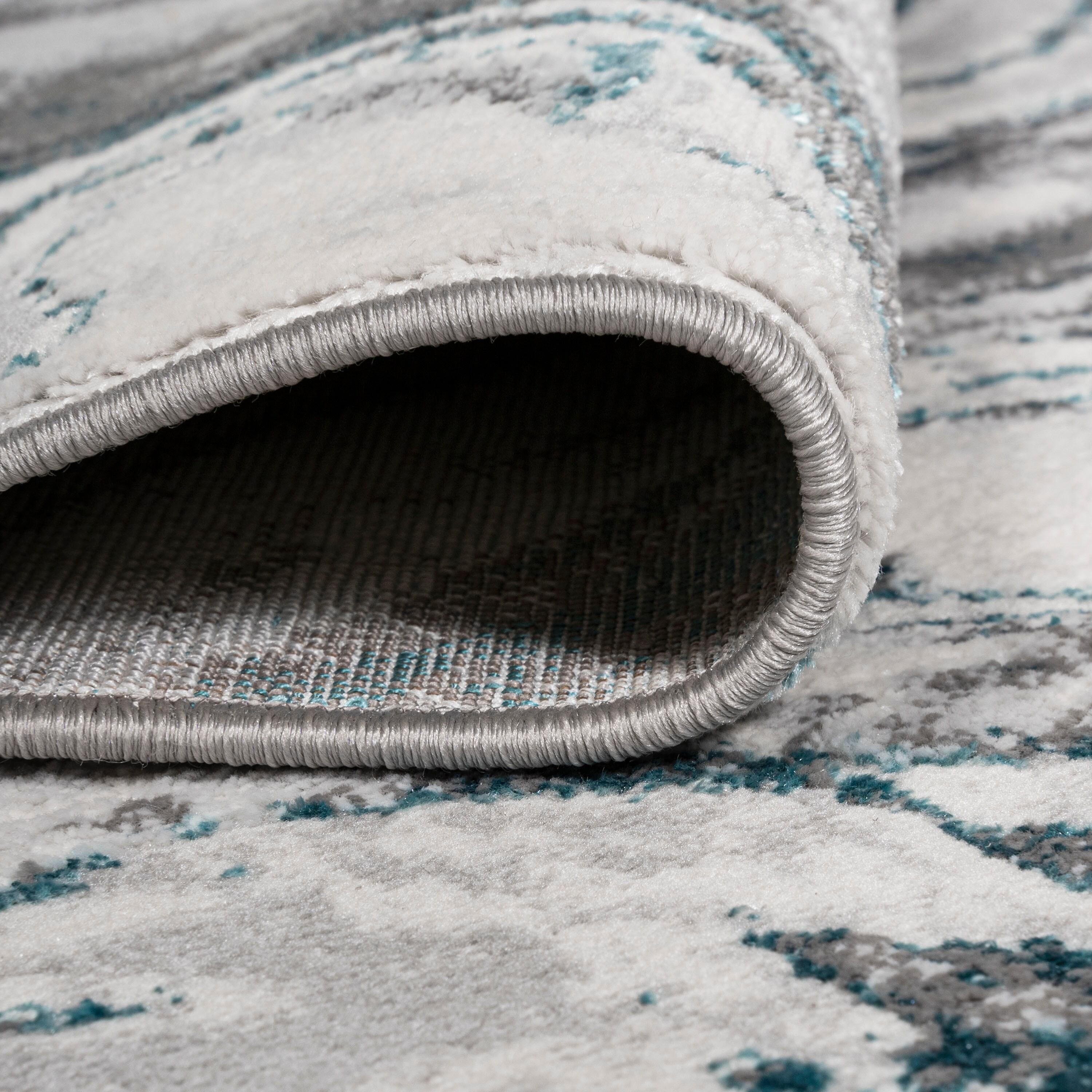 2'x10' Swirl Marbled Abstract Runner Rug, Gray/Turquoise - JONATHAN Y