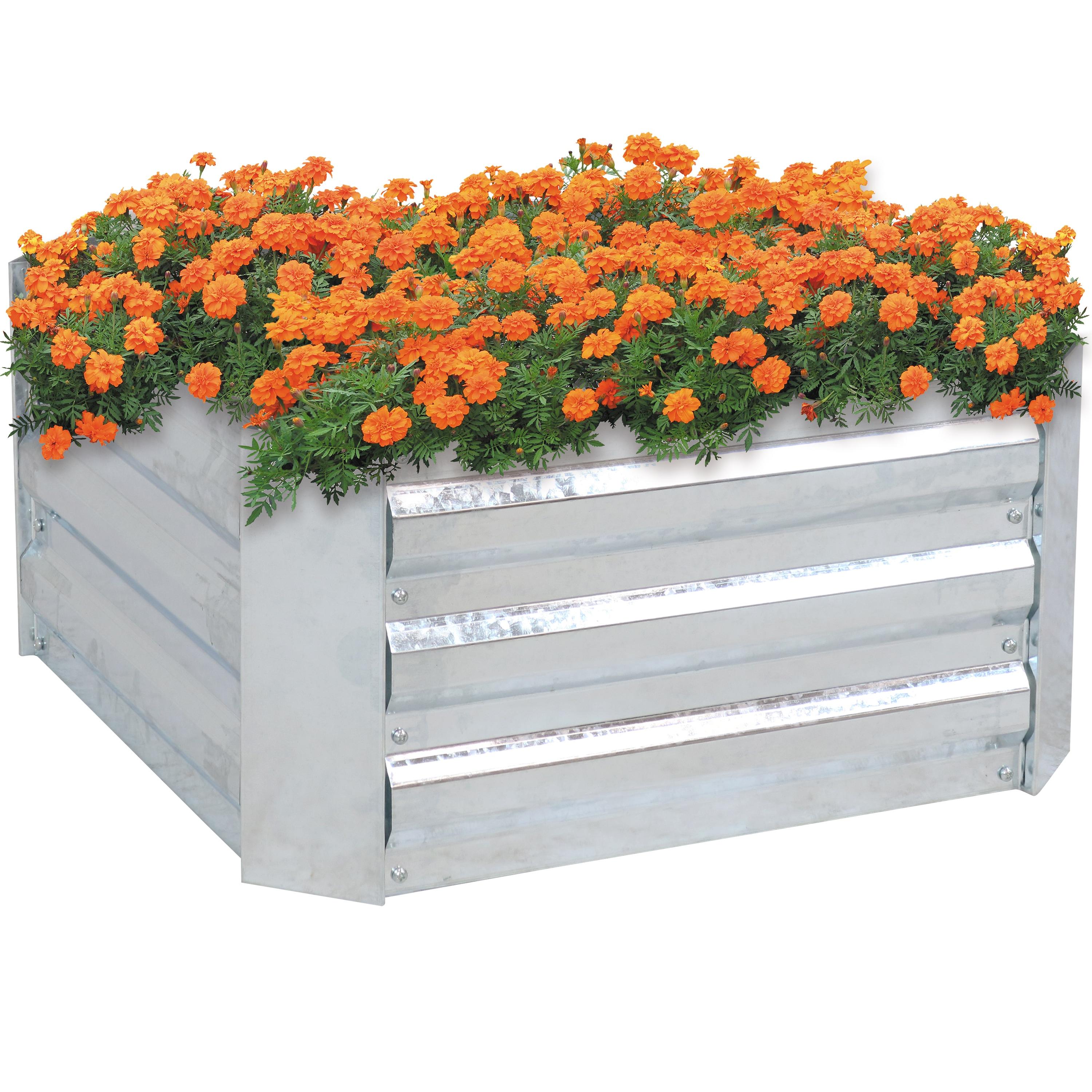 Sunnydaze Corrugated Galvanized Steel Raised Garden Bed for Plants, Vegetables, and Flowers - 24" Square x 12" H - Silver