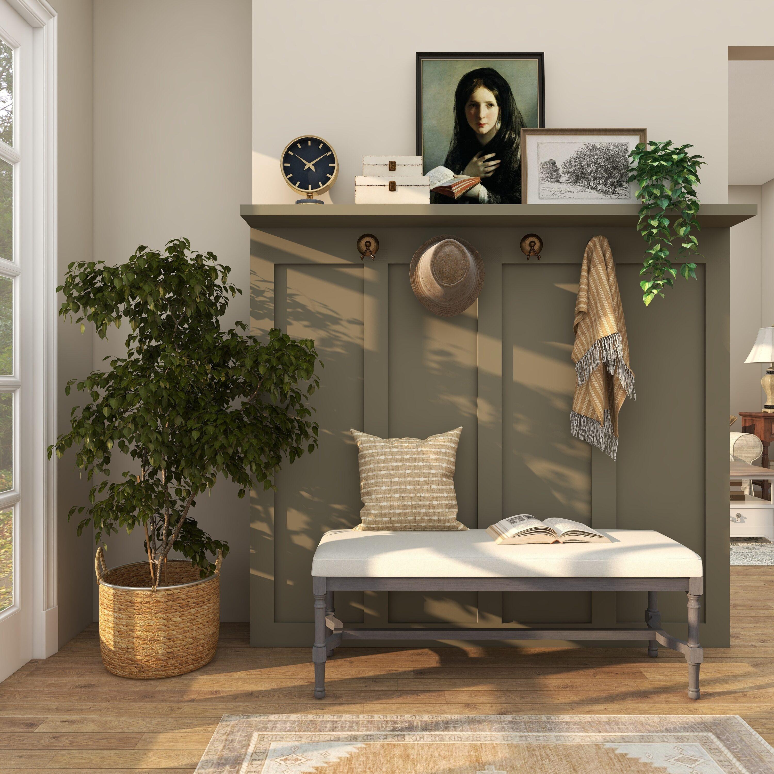 DecMode Wood Bench with Burlap Seat, Gray
