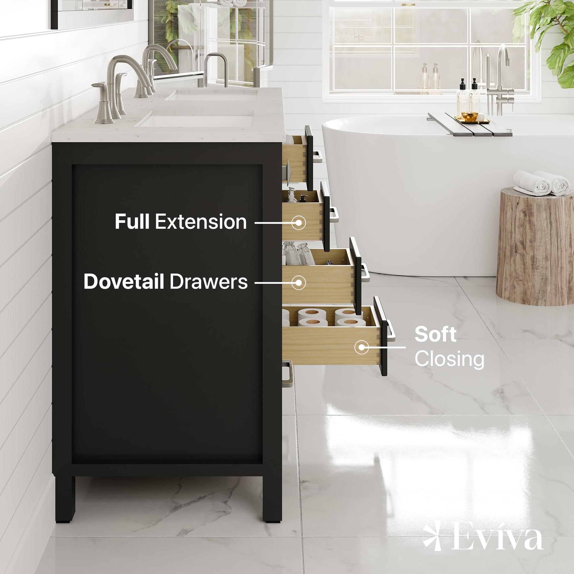 Eviva Eviva Aberdeen 48"W X 22"D White Double Sink Bathroom Vanity With White Carrara Quartz Countertop And Undermount Porcelain Sinks