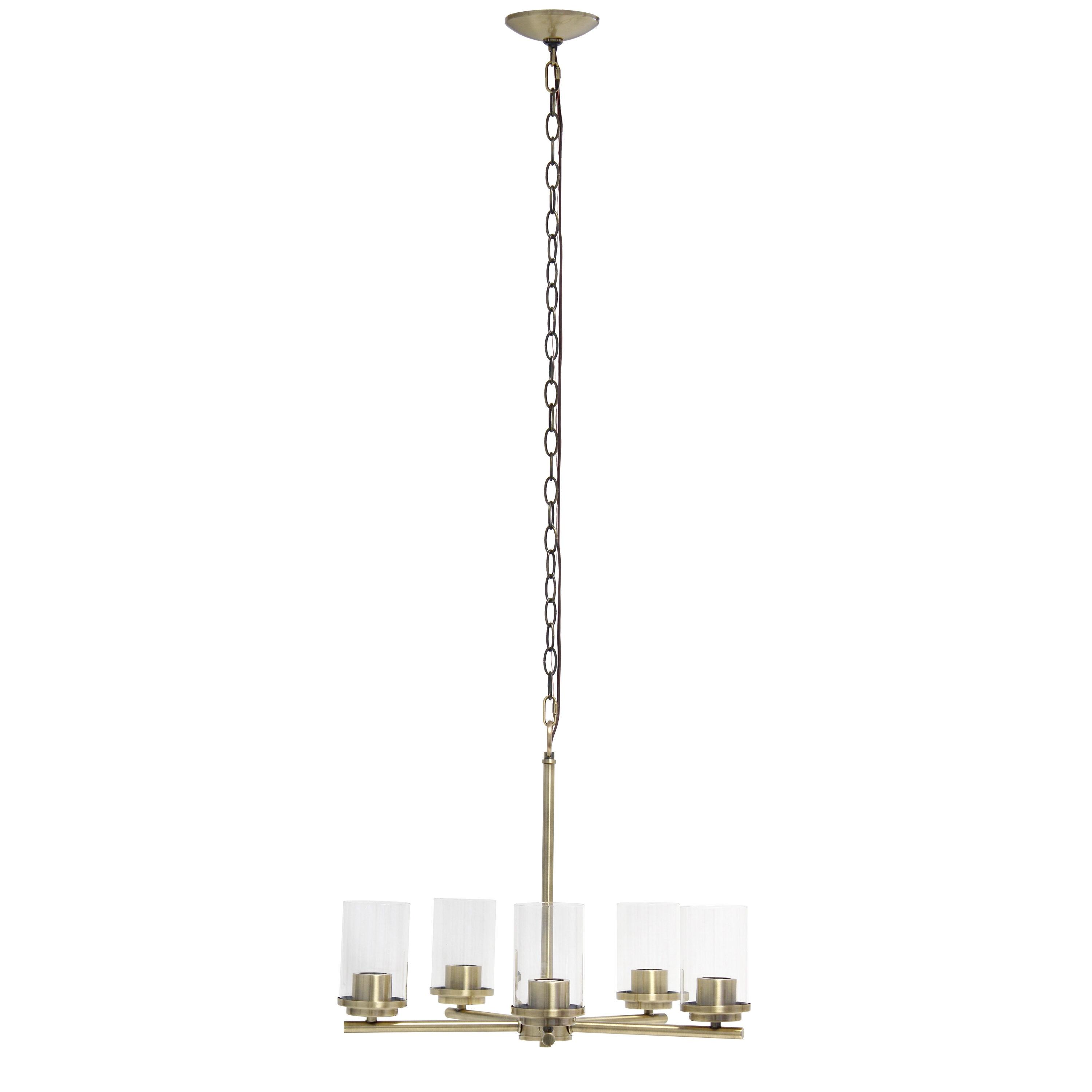 5-Light 20.5" Classic Contemporary Clear Glass/Metal Hanging Pendant Brass - Lalia Home: UL Listed, Adjustable Height