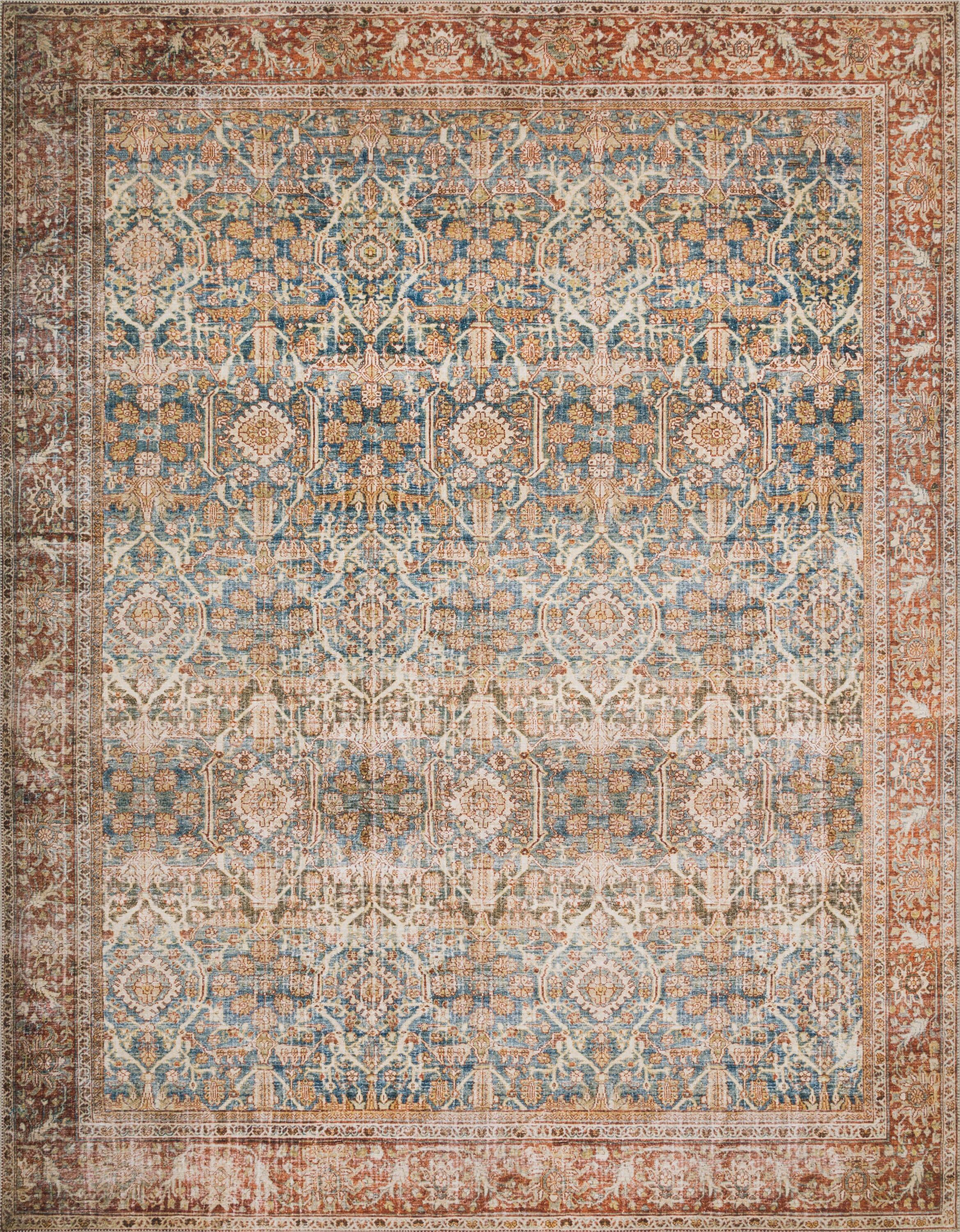 Loloi II Layla Printed Oriental Distressed Ocean / Rust Area Rug