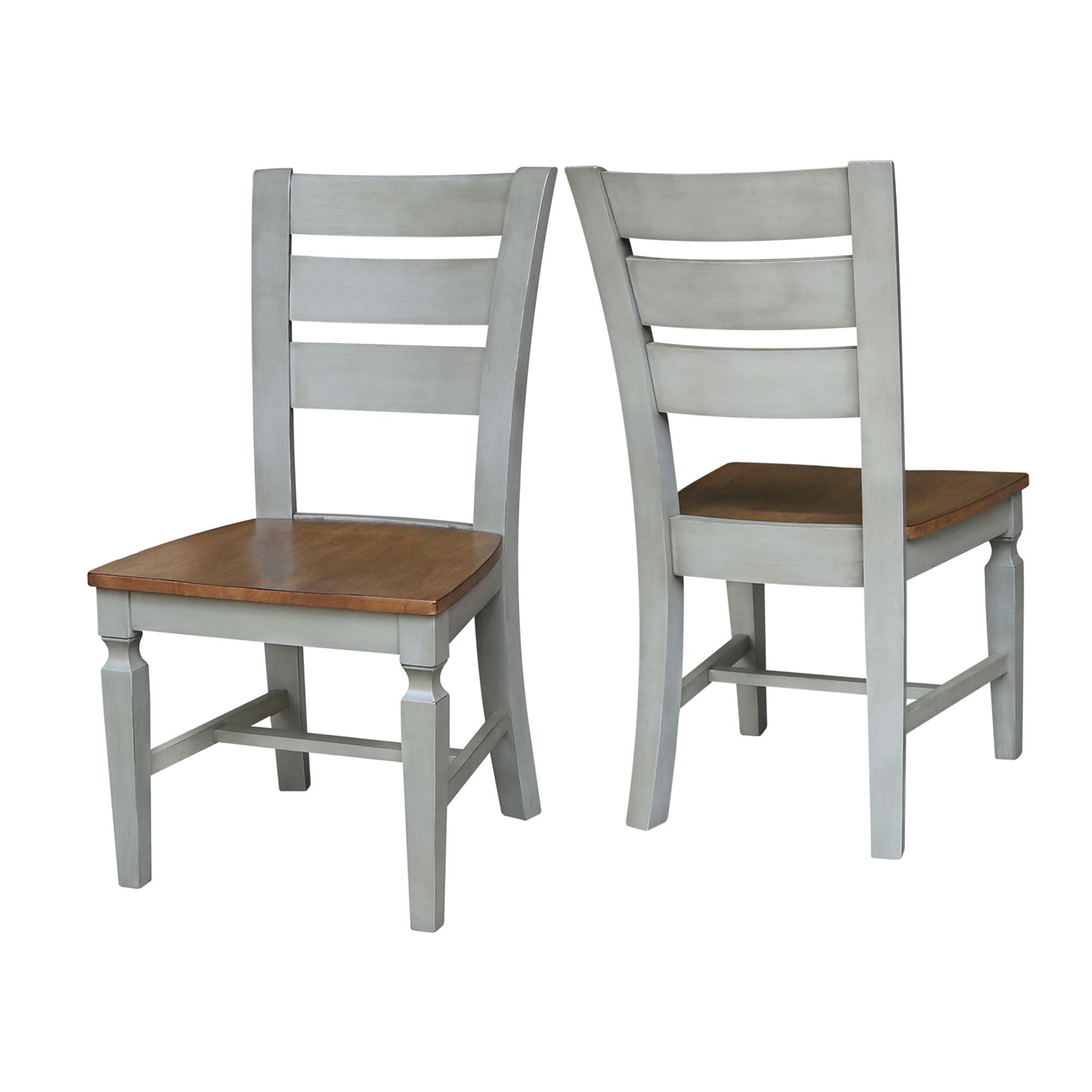 Vista Solid Wood Ladderback Chairs in Distressed Hickory/Stone - Set of 2