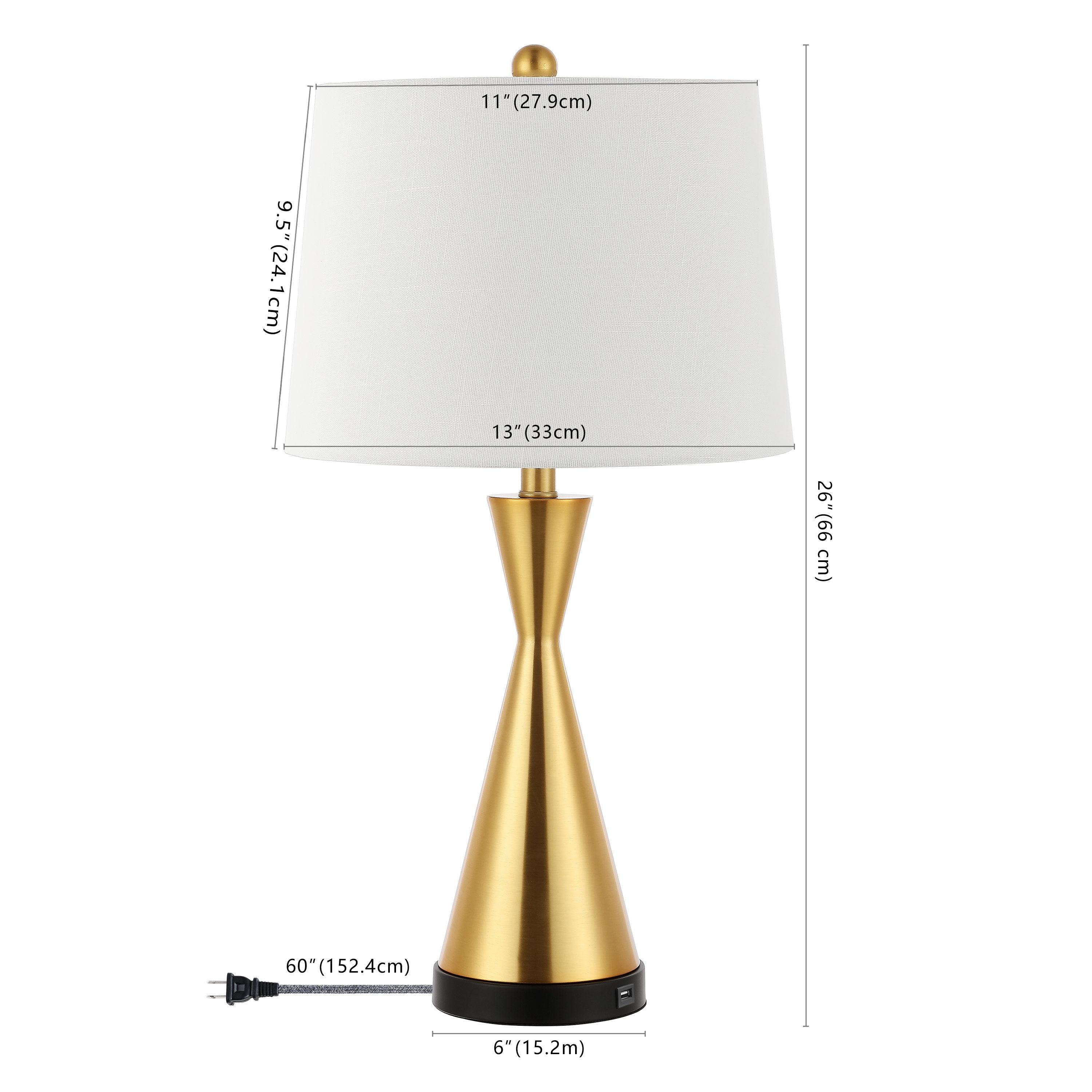 JONATHAN Y Colton 26" Classic French Country Iron LED Table Lamp with USB Charging Port, Brass Gold (Set of 2), JYL4046B-SET2